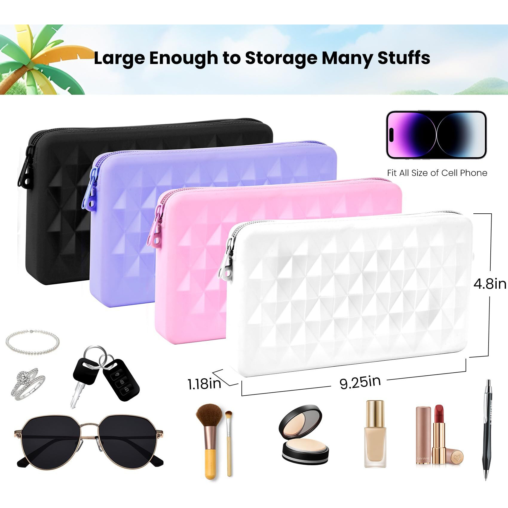 Raymall Silicone Pouch For Bogg Bag, Accessories Zipper Pouch Compatible With Simple Modern Beach Tote L/Xl, Phone Holder For Bogg Bag, Fits All Cell Phone White