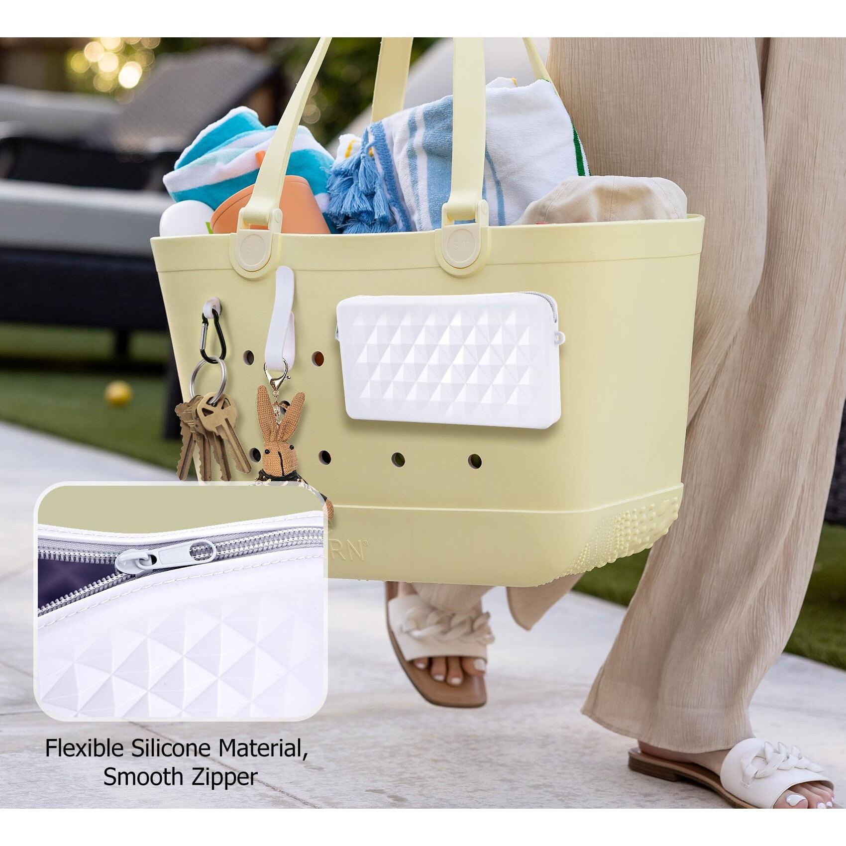 Raymall Silicone Pouch For Bogg Bag, Accessories Zipper Pouch Compatible With Simple Modern Beach Tote L/Xl, Phone Holder For Bogg Bag, Fits All Cell Phone White