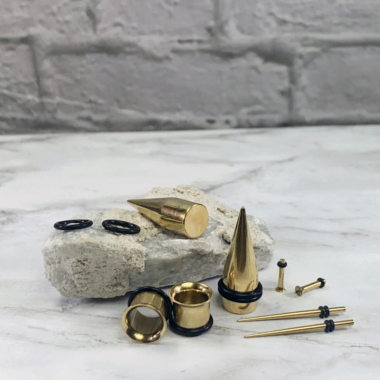 Bodyj4You 37Pc Ear Stretching Kit - Beginner Gauges 14G-00G Starter Set - Aftercare Jojoba Oil - Goldtone Steel Tapers Single Flare Plugs Tunnels - Women Eyelet Mens Earrings Expander Piercing Jewelry