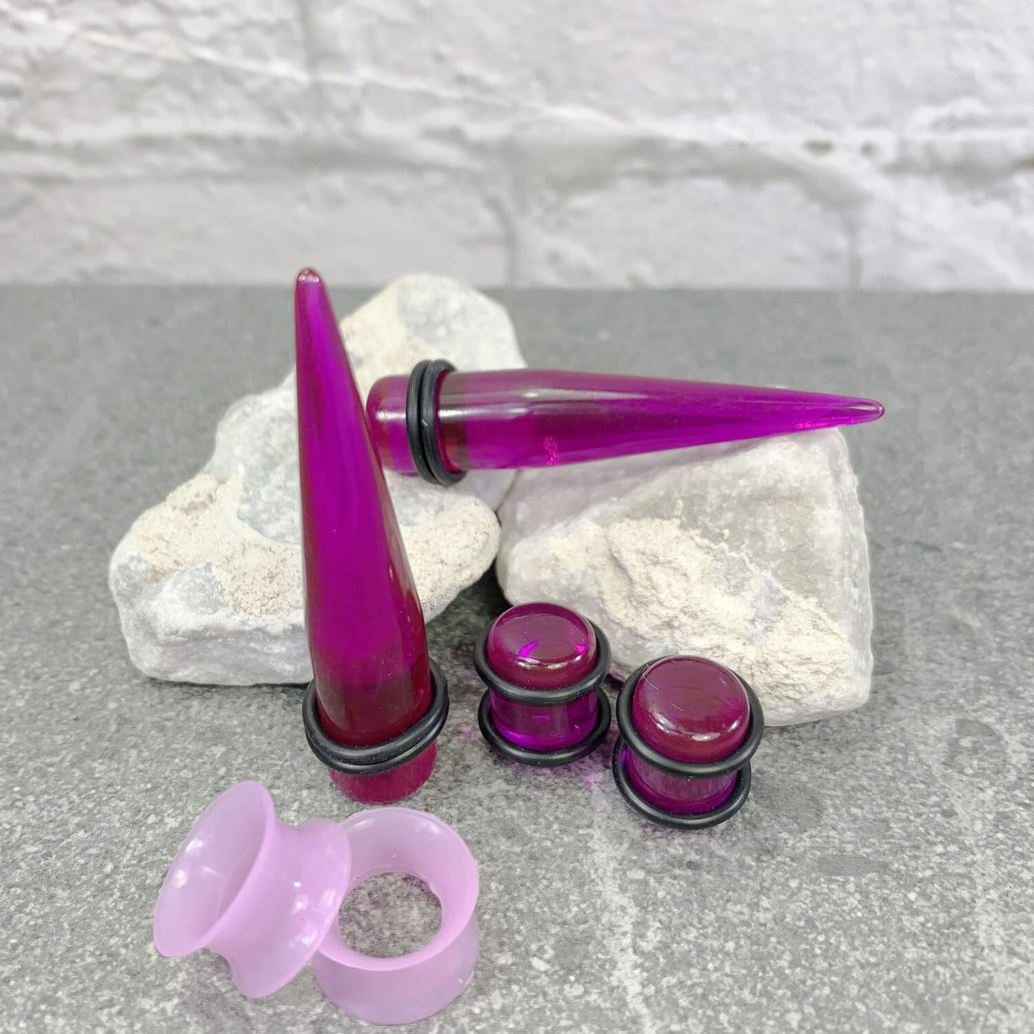 Bodyj4You 54Pc Ear Stretching Kit 14G-12Mm - Aftercare Jojoba Oil - Transparent Purple Acrylic Plugs Gauge Tapers Silicone Tunnels - Lightweight Expanders Men Women