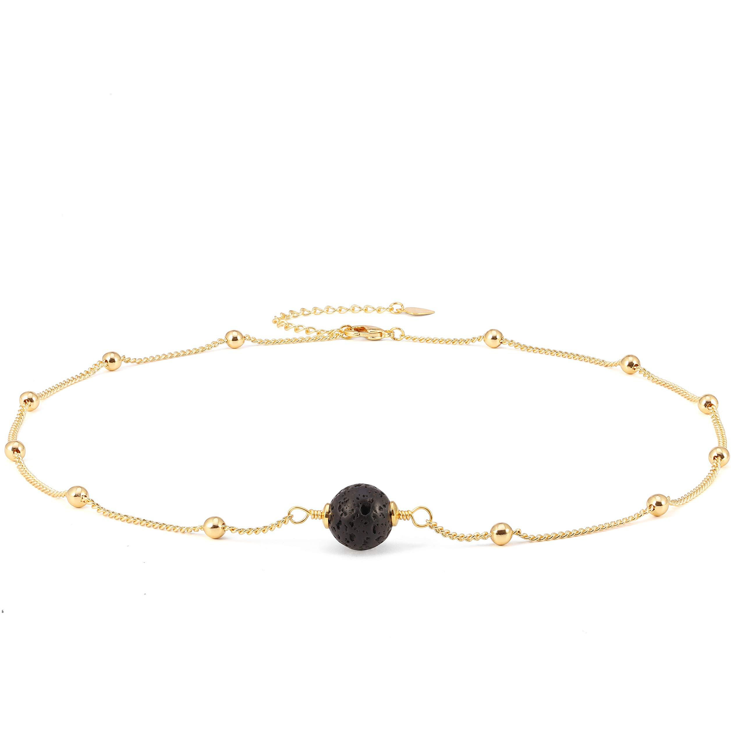 Aobei Pearl Lava Stone Pendant Necklace 18K Gold Satellite Chain Choker Essential Oil Diffuser Jewelry For Women 16''