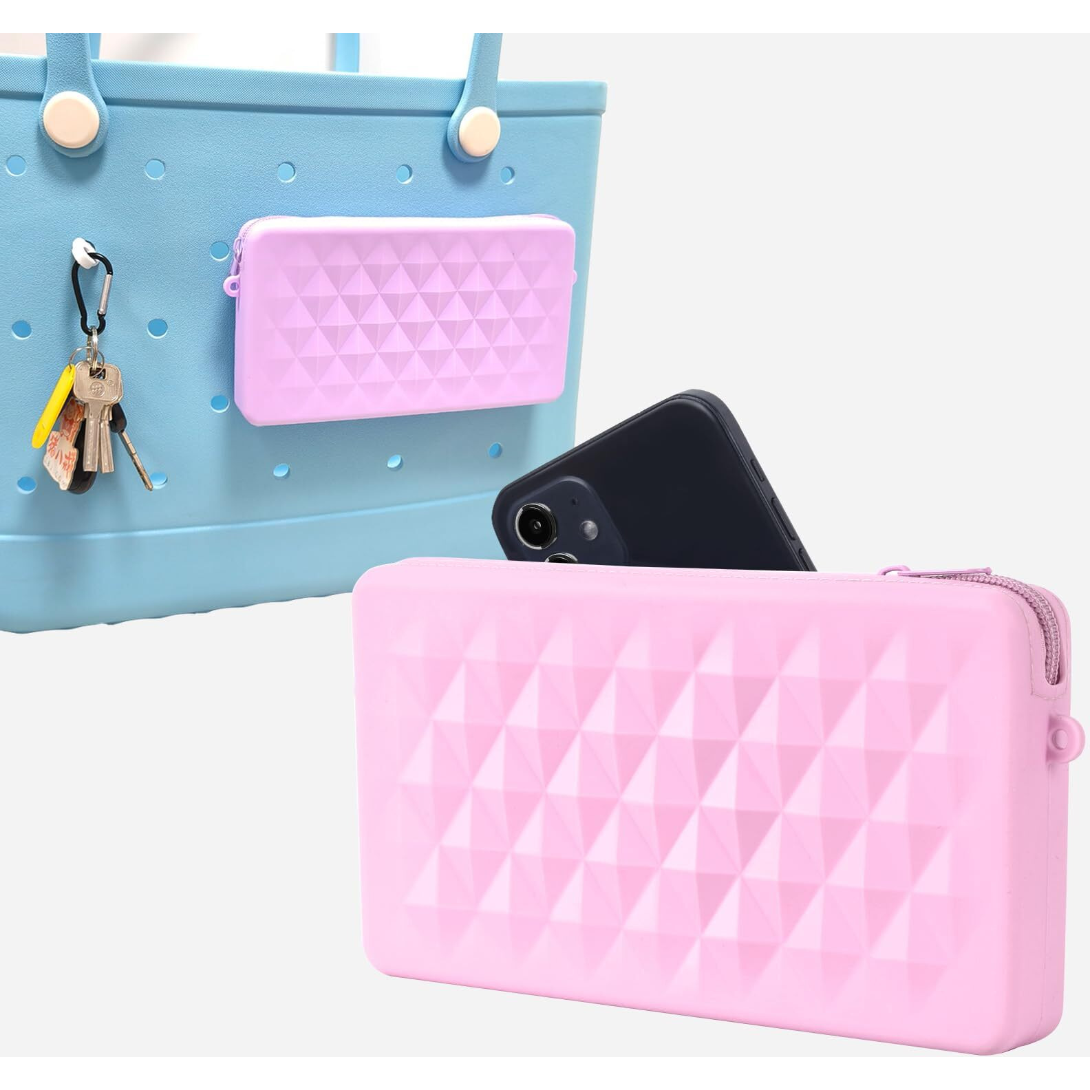 Raymall Silicone Pouch For Bogg Bag, Accessories Zipper Pouch Holder Fits All Cell Phone, Phone Holder For Bogg Bag (Xl Size) Pink