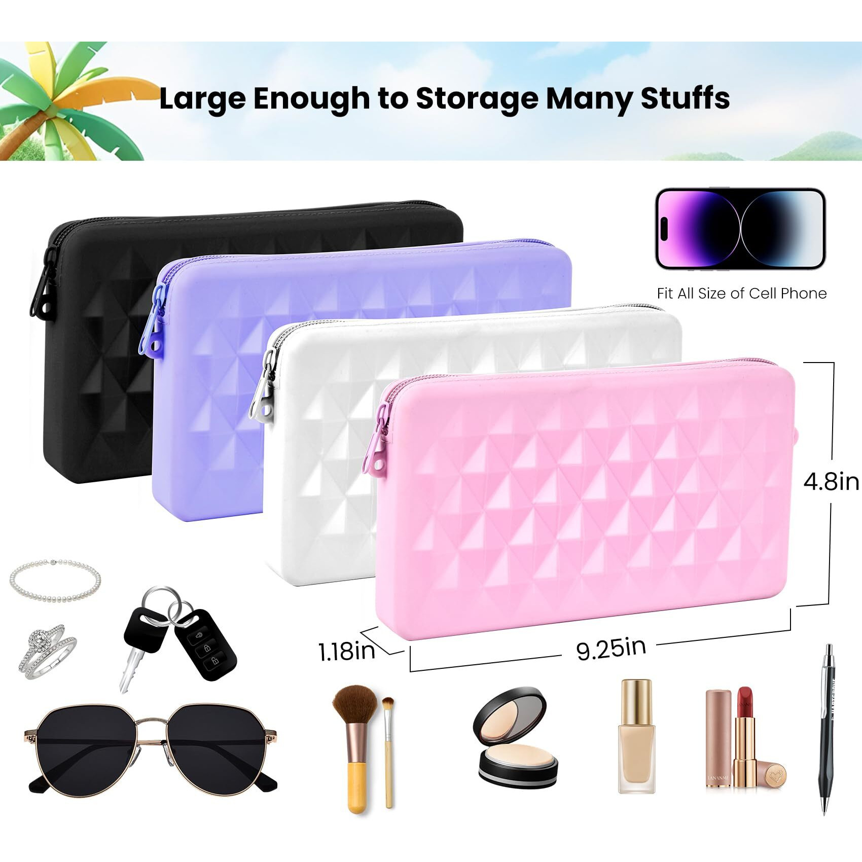 Raymall Silicone Pouch For Bogg Bag, Accessories Zipper Pouch Holder Fits All Cell Phone, Phone Holder For Bogg Bag (Xl Size) Pink