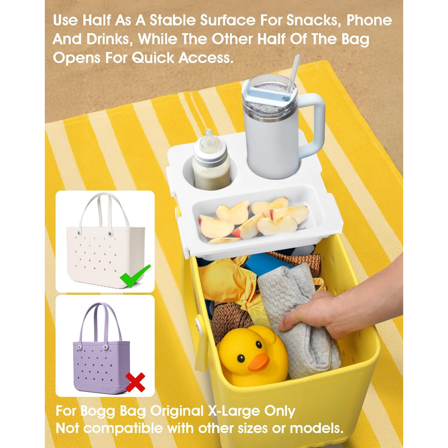 Top Cup Holder Tray Accessory For Bogg Bag X-Large - Fit For Stanley Cup - Eva Material Is Water-Resistant And Windproof - Women Phone Holder For Bogg Bag - Divider And Organizer (White)