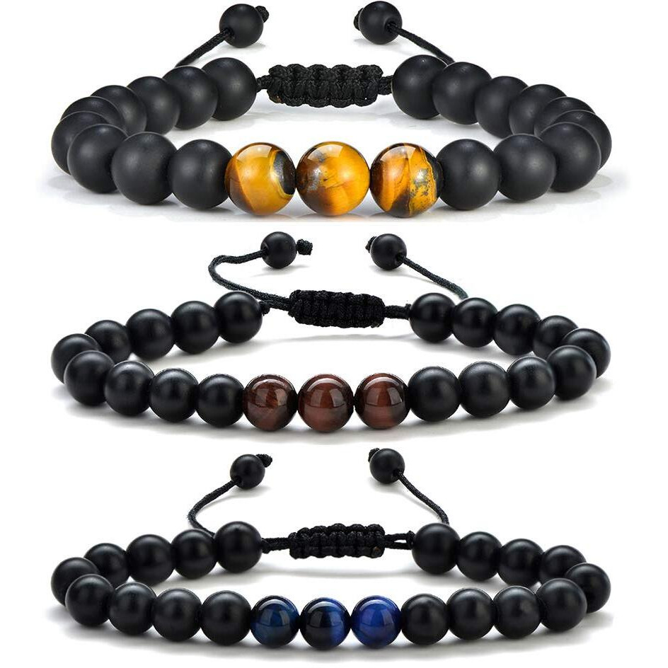 Mens Womens Gifts Mens Yoga Bracelet - Natural Black Lava Rock Stone, Adjustable Aromatherapy Essential Oil Diffuser Bracelet For Men Womens Grandparents