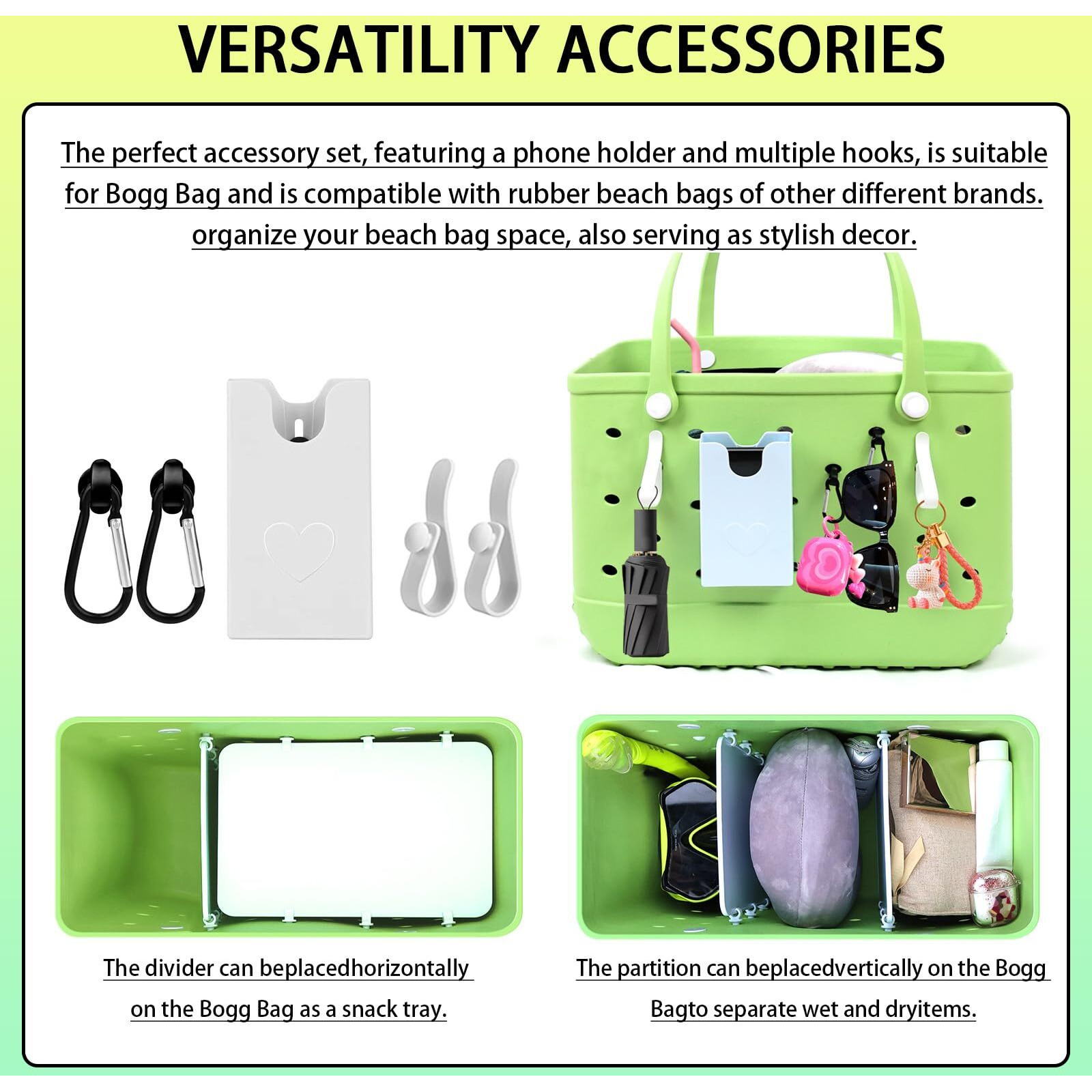 Kooterfun 7Pcs Divider Tray Set For Bogg Bag X-Large Original Accessories With Phone Holder & Key Hooks For Bogg Bag & Other Rubber Beach Bag, Organizer & Divide Space