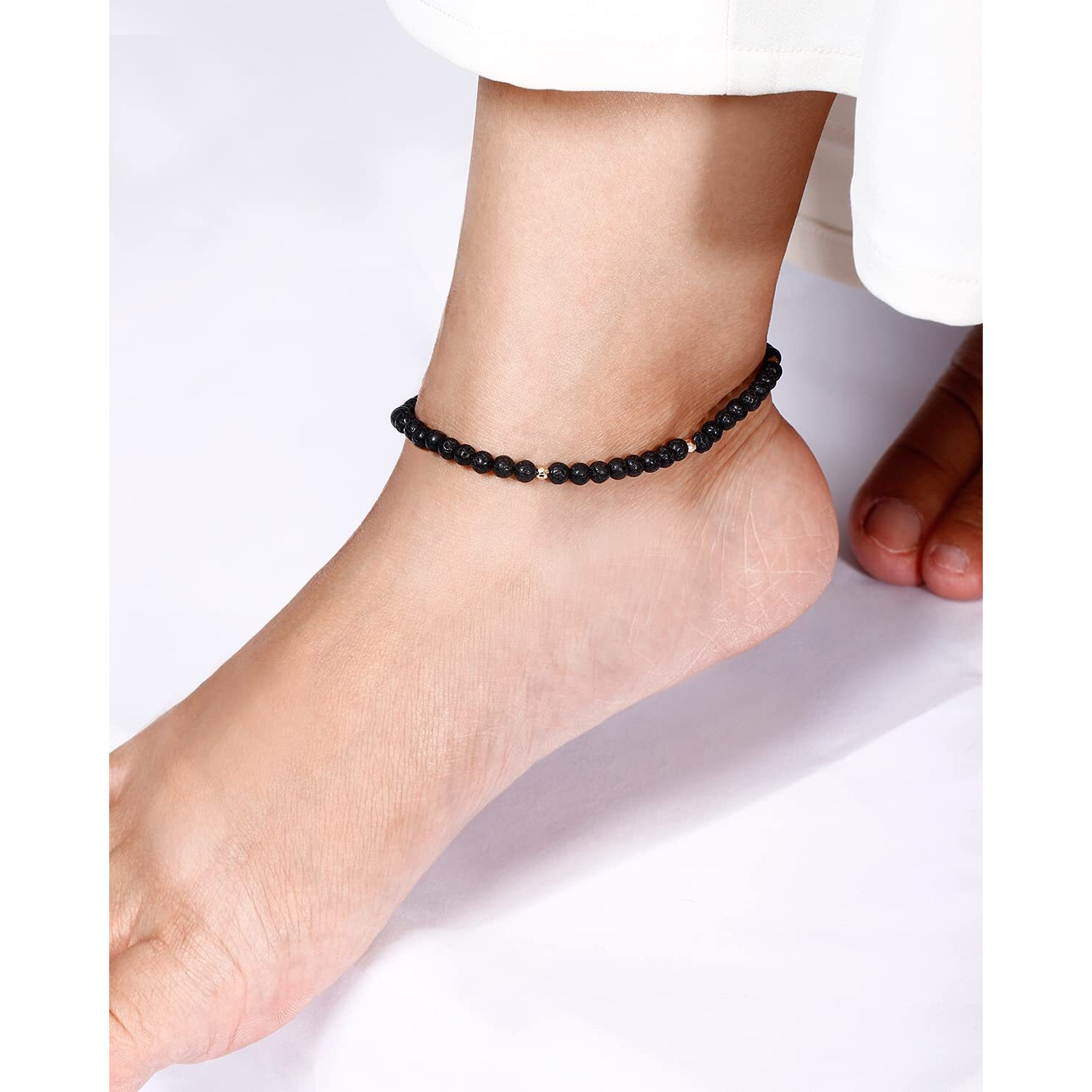 Jewever Lava Rock Anklet Bracelet For Women Crystals And Healing Stones Essential Oil Diffuser Beach Foot Beaded Adjustable(8.5-10 Inches)