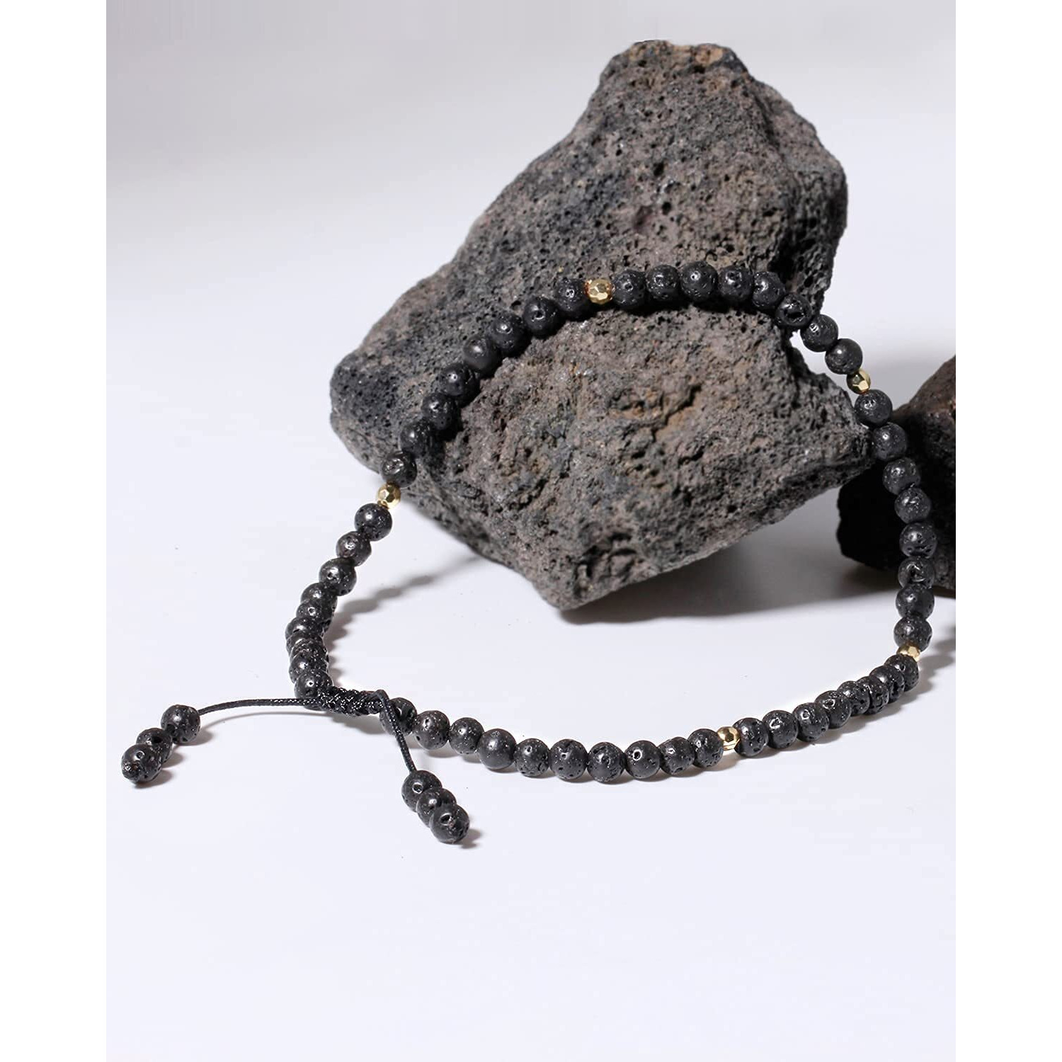 Jewever Lava Rock Anklet Bracelet For Women Crystals And Healing Stones Essential Oil Diffuser Beach Foot Beaded Adjustable(8.5-10 Inches)
