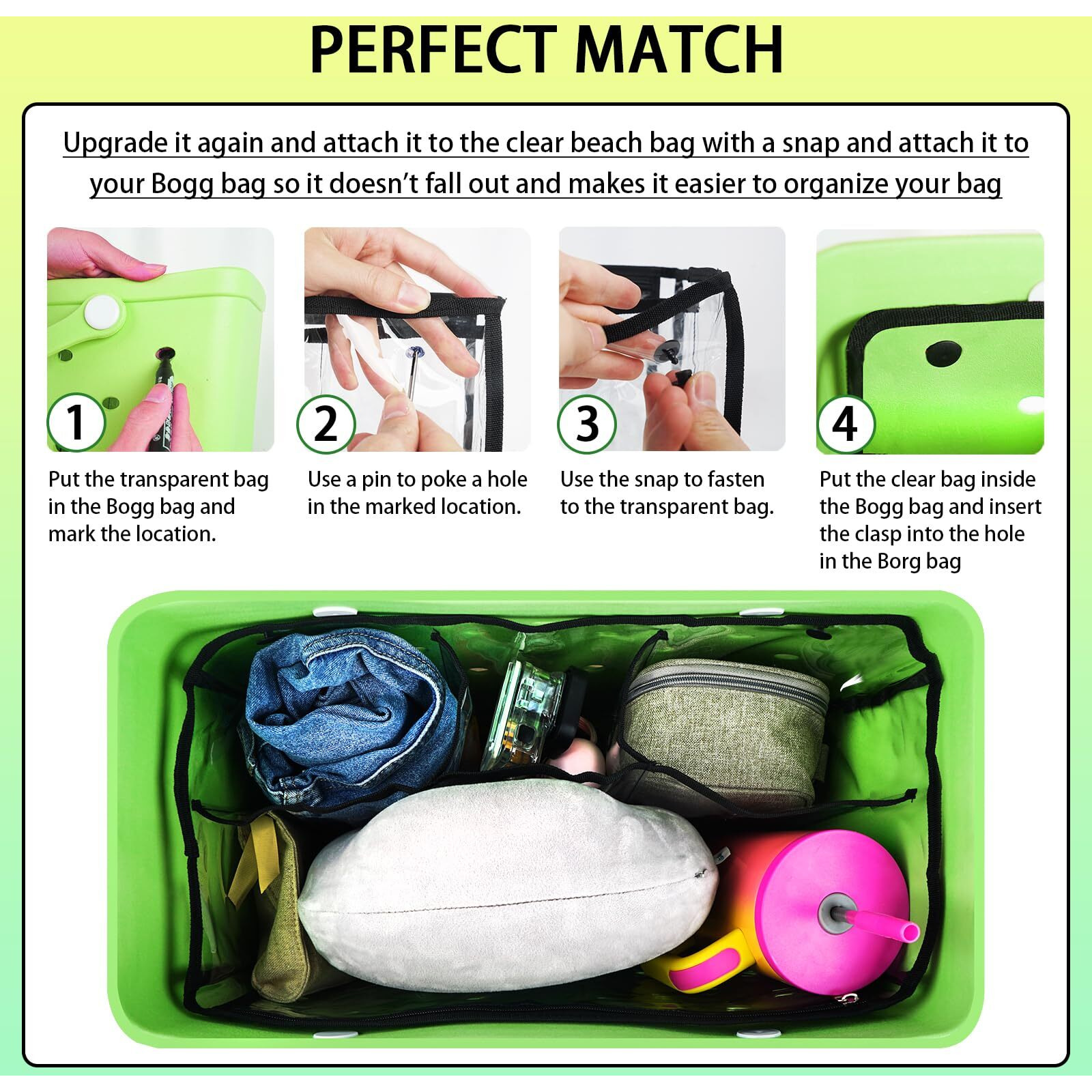 Kooterfun 6Pcs Clear Organizer Inserts For Bogg Bag X - Large Original Accessories 18.1X8.2X12.2In With Phone Holder & Key Holder For Bogg Bag & Other Rubber Beach Bag, Organizer & Divide Space