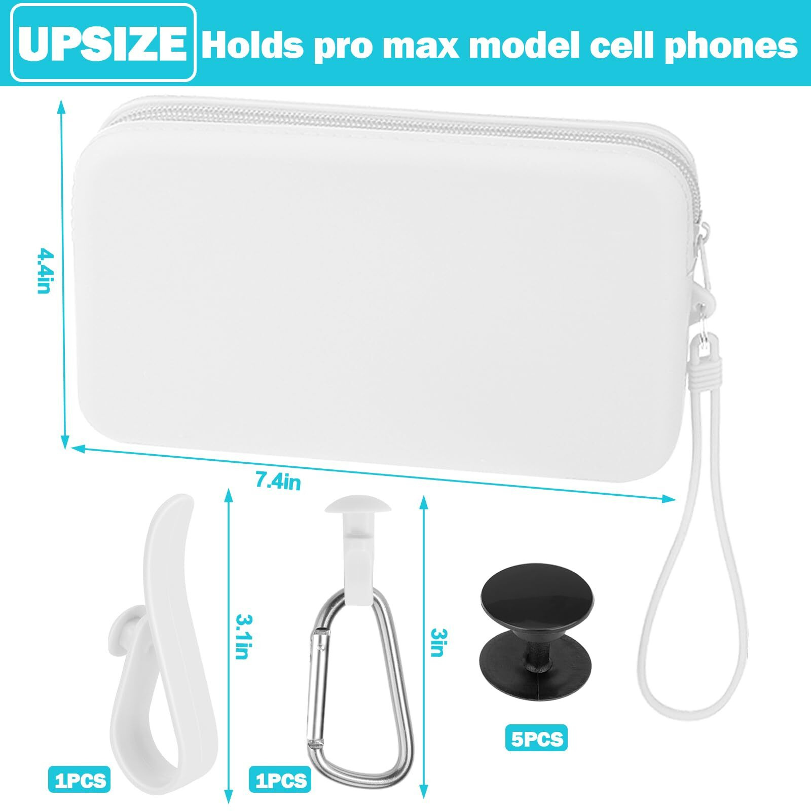 Mity Rain Silicone Organizer For Bogg Bag Phone Holder, Accessories Set For Bogg Bag Contain 2Pcs Key Holder And A Large Capacity Silicone Zipper Bag For Beach Bags Tote Bag (White)