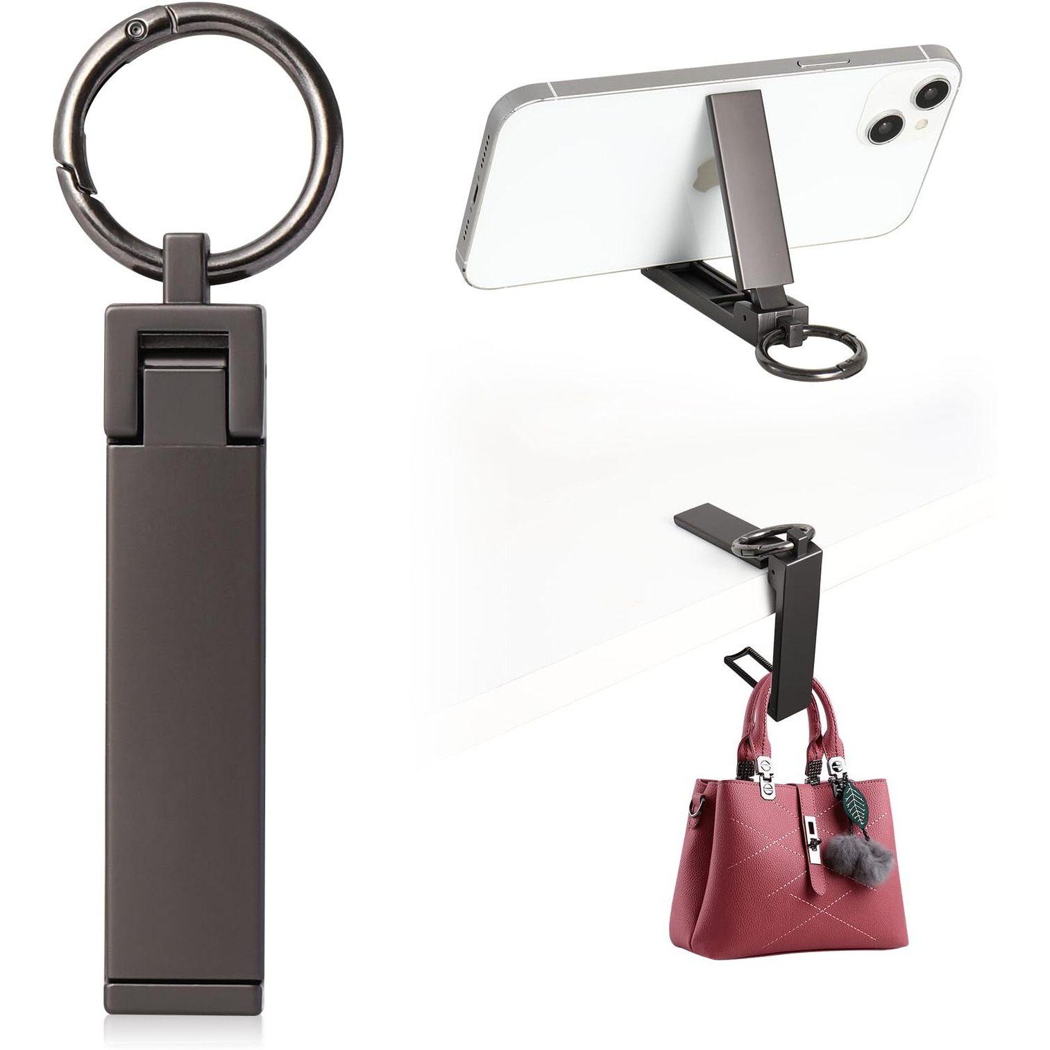 Bulfull Purse Hook For Table Desk Folding Handbag Holder Mobile Phone Stand Holder For Women Men (New Upgrade-Black)