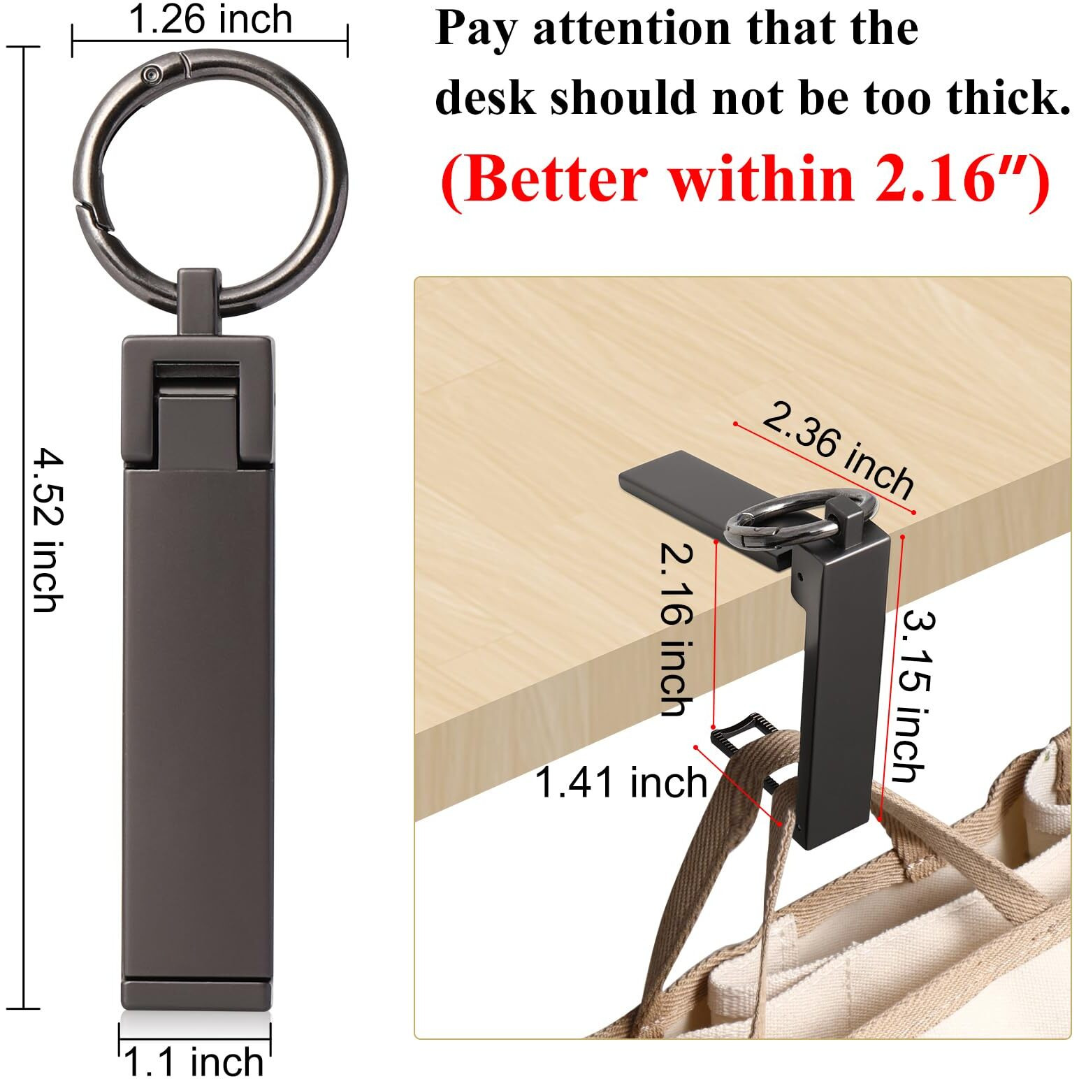 Bulfull Purse Hook For Table Desk Folding Handbag Holder Mobile Phone Stand Holder For Women Men (New Upgrade-Black)