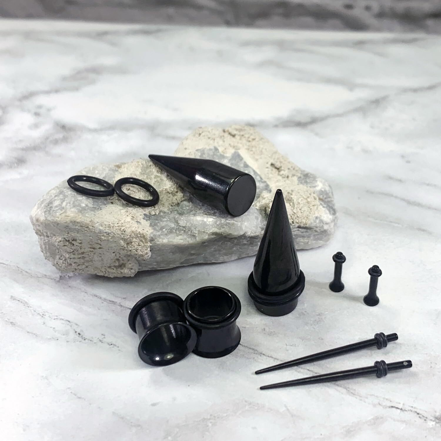 Bodyj4You 37Pc Ear Stretching Kit - Beginner Gauges 14G-00G Starter Set - Aftercare Jojoba Oil - Black Steel Tapers Single Flare Plugs Tunnels - Women Eyelet Mens Earrings Expander Piercing Jewelry