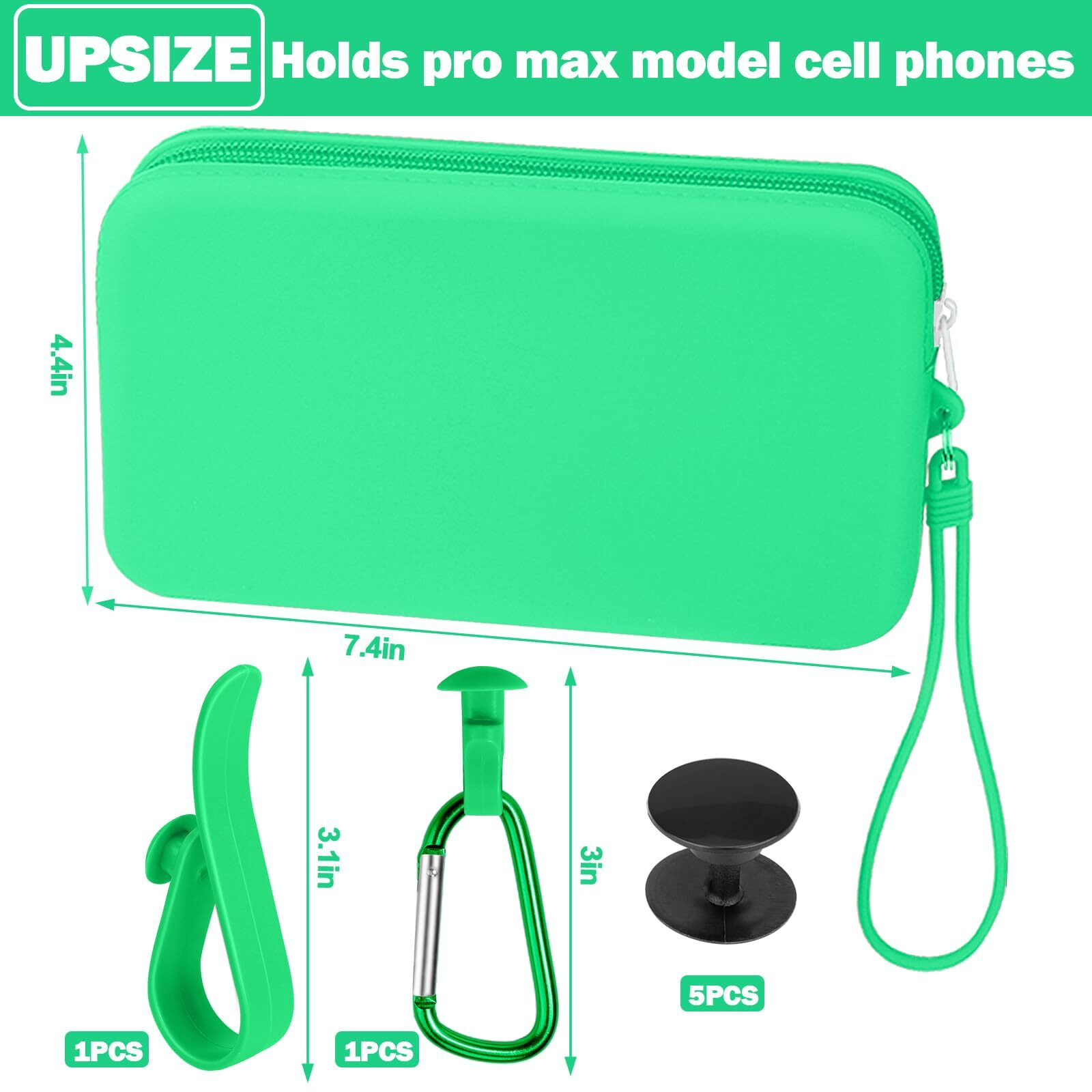 Mity Rain Silicone Organizer For Bogg Bag Phone Holder, Accessories Set For Bogg Bag Contain 2Pcs Key Holder And A Large Capacity Silicone Zipper Bag For Beach Bags Tote Bag(Green)