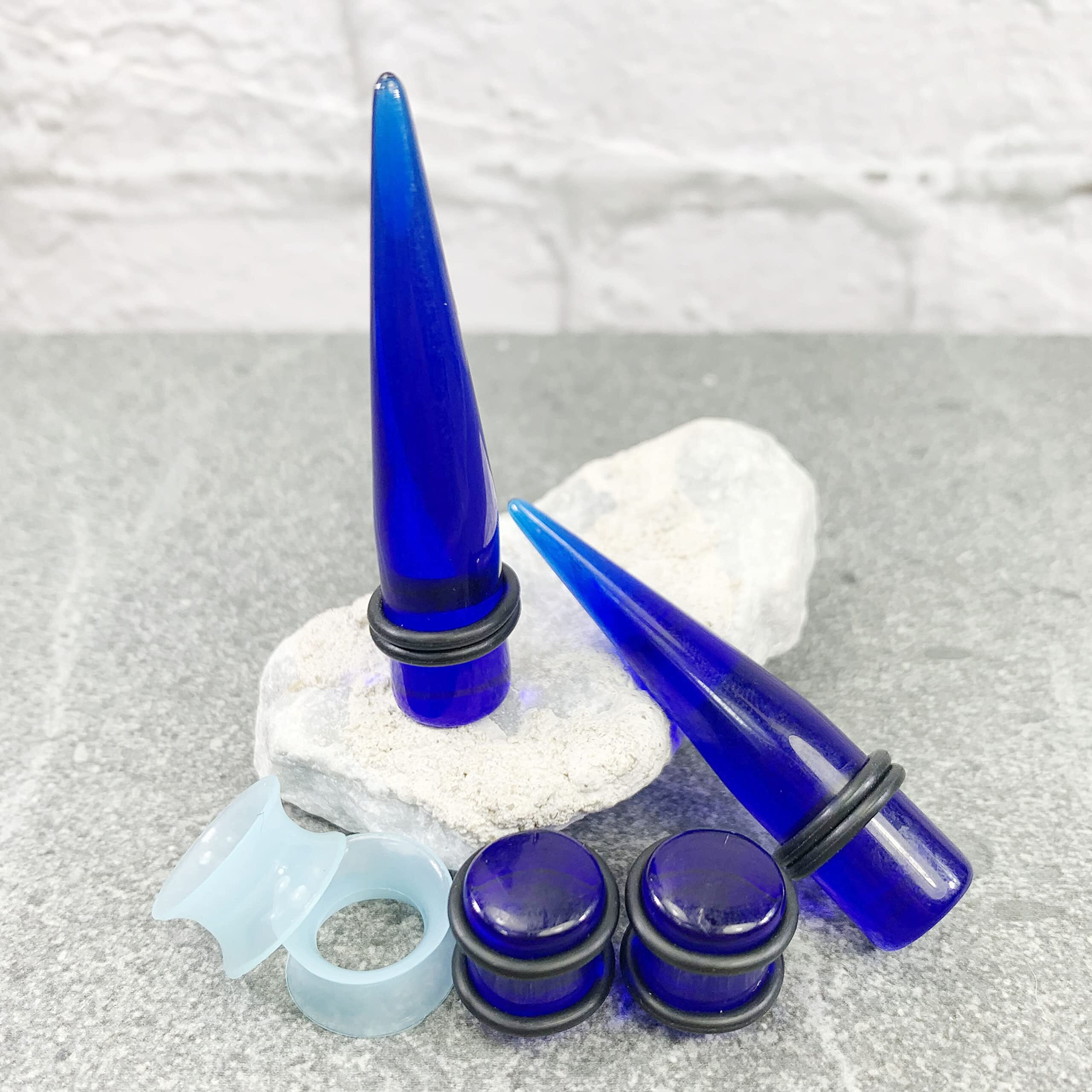 Bodyj4You 54Pc Ear Stretching Kit 14G-12Mm - Aftercare Jojoba Oil - Transparent Blue Acrylic Plugs Gauge Tapers Silicone Tunnels - Lightweight Expanders Men Women