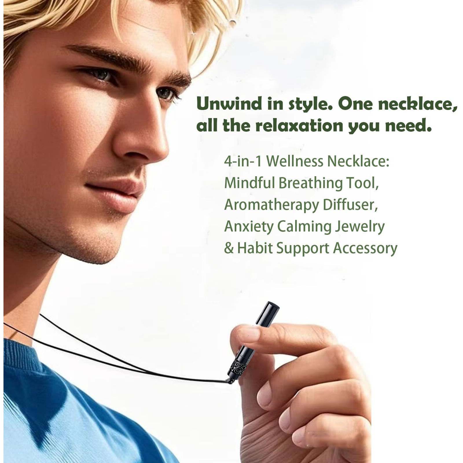 Phaxud Stainless Steel Mindfulness Breathing Necklace For Anxiety Original Upgrades Multifunctional Breathlink With Essential Oil Diffuser Multifunctional Jewelry (A)