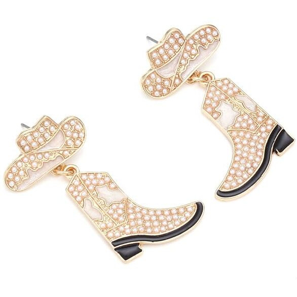 Rhinestone Western Cowman Earrings Hypoallergenic Alloy Drop Oil Set Diamond Western Cowman Hat Boots Pendant Earrings Jewelry For Women