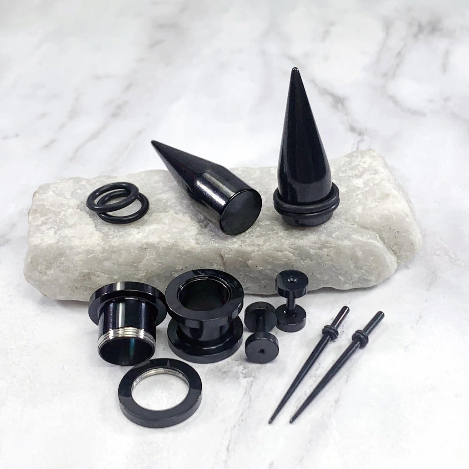 Bodyj4You 37Pc Ear Stretching Kit - Beginner Gauges 14G-00G Starter Set - Aftercare Jojoba Oil - Black Steel Tapers Plugs Screw Fit Tunnels Plugs - Women Eyelet Mens Earrings Expander Piercing Jewelry