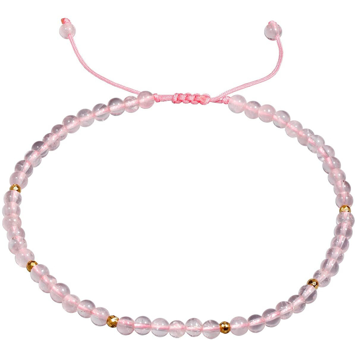 Jewever Rose Quartz Anklet Bracelet For Women Crystals And Healing Stones Essential Oil Diffuser Beach Foot Beaded Adjustable(8.5-10 Inches)