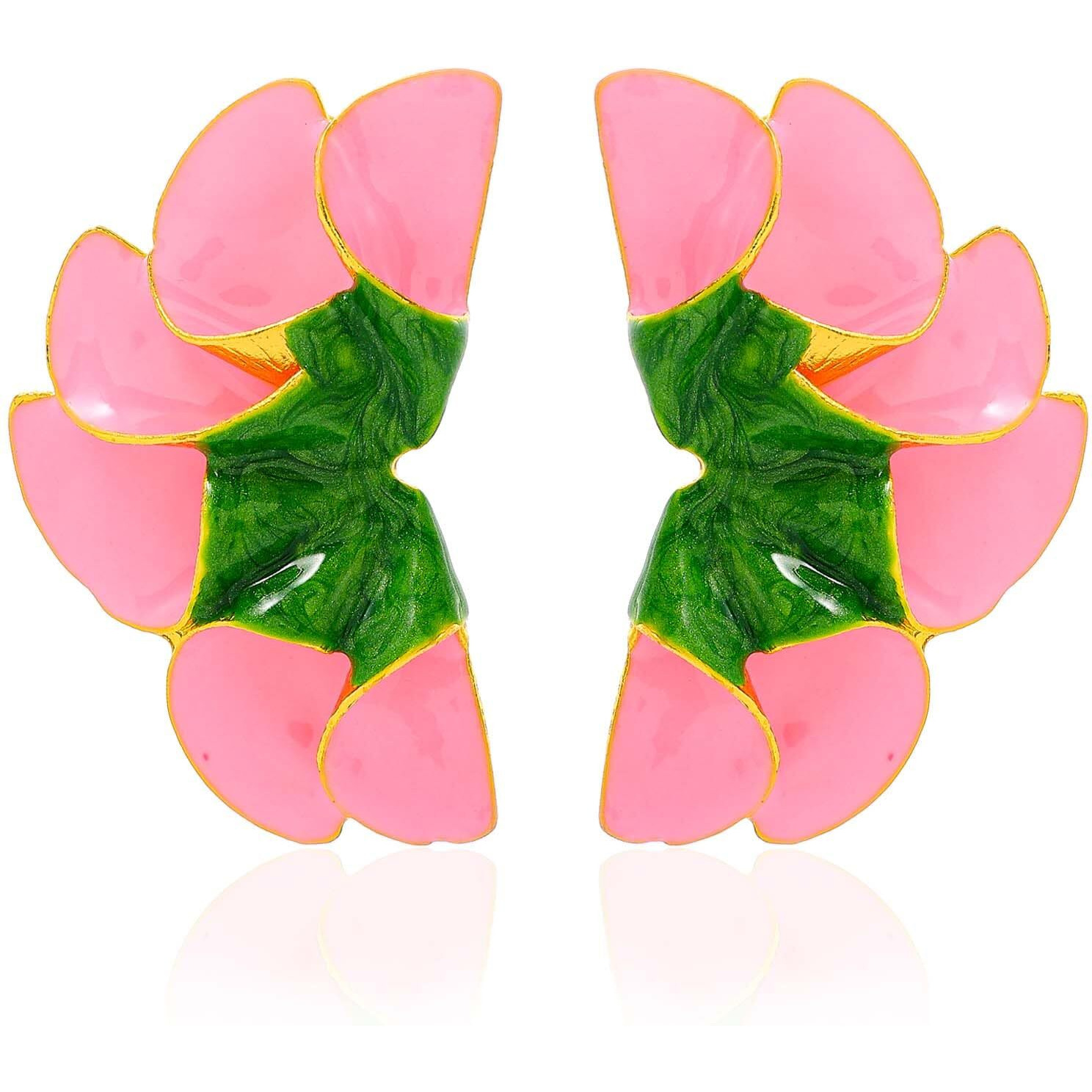 Aksod Large Flower Earrings Pink Enamel Floral Earrings Stud Dripping Oil Statement Plant Earrings Jewelry For Women (Green-Pink)