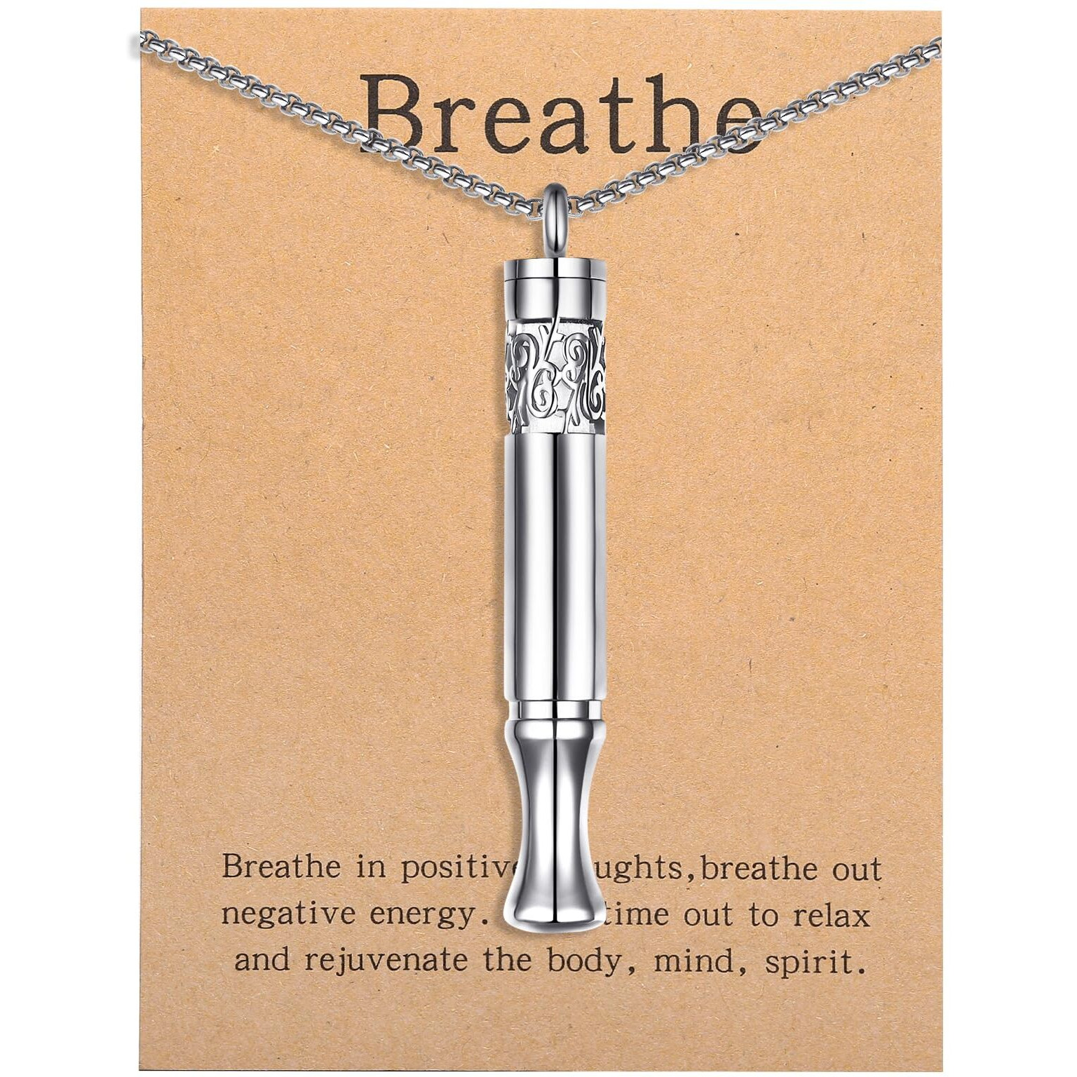 Anxiety Relief Pendant Mindfulness Breathing Necklace - Essential Oil Diffuser & Personal Inhaler Aromatherapy Necklaces For Women & Men (Steel)