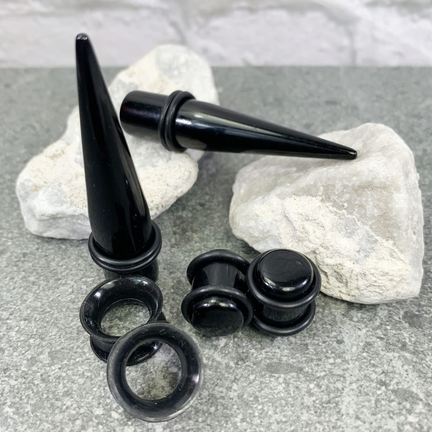 Bodyj4You 54Pc Ear Stretching Kit 14G-12Mm - Aftercare Jojoba Oil - Black Acrylic Plugs Gauge Tapers Silicone Tunnels - Lightweight Expanders Men Women