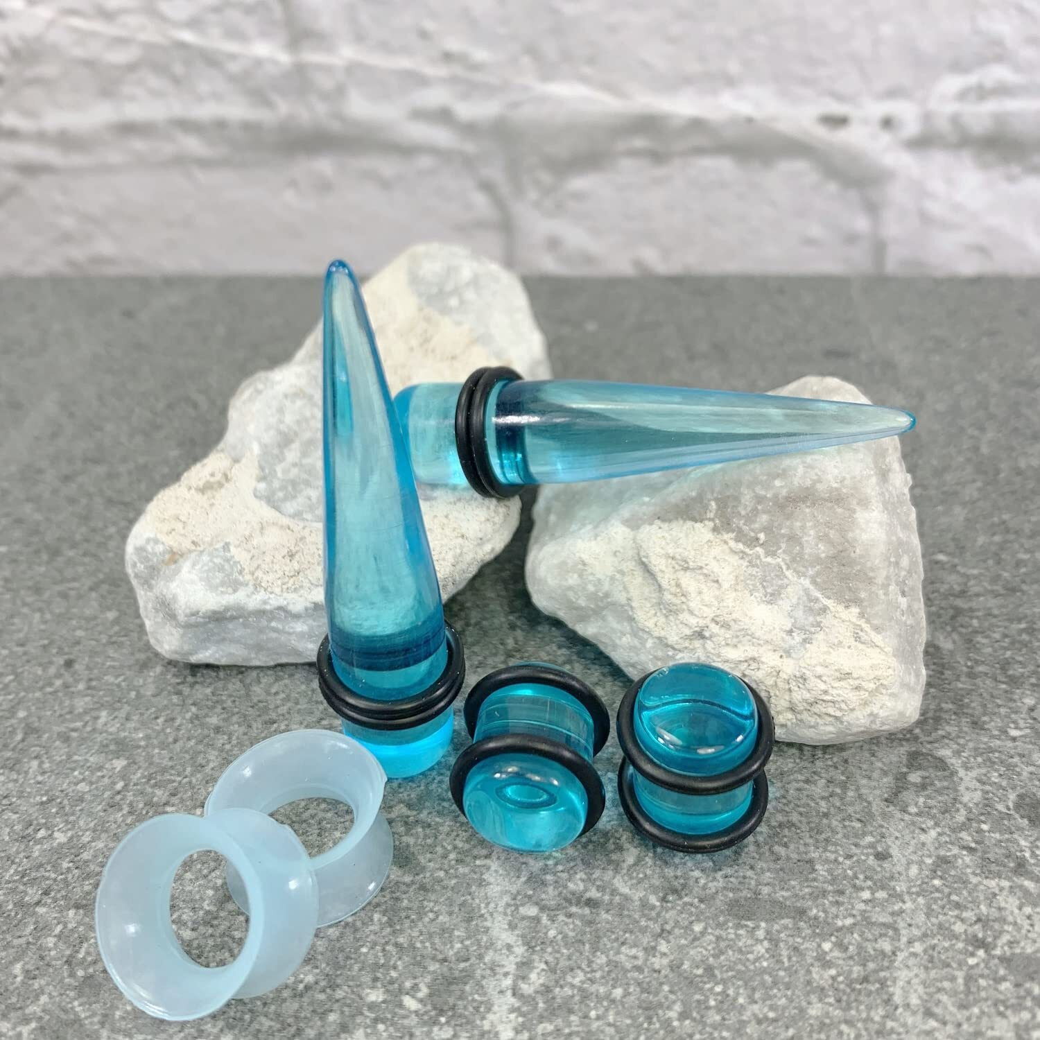 Bodyj4You 54Pc Ear Stretching Kit 14G-12Mm - Aftercare Jojoba Oil - Transparent Aqua Acrylic Plugs Gauge Tapers Silicone Tunnels - Lightweight Expanders Men Women