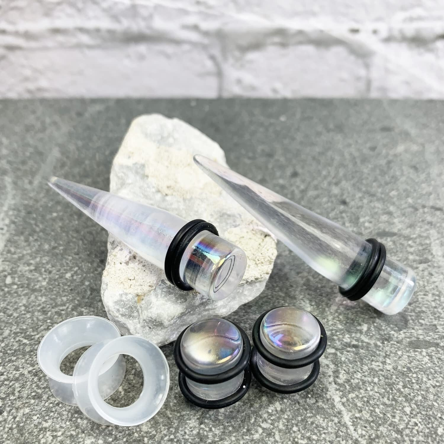 Bodyj4You 54Pc Ear Stretching Kit 14G-12Mm - Aftercare Jojoba Oil - Transparent Aurora Acrylic Plugs Gauge Tapers Silicone Tunnels - Lightweight Expanders Men Women