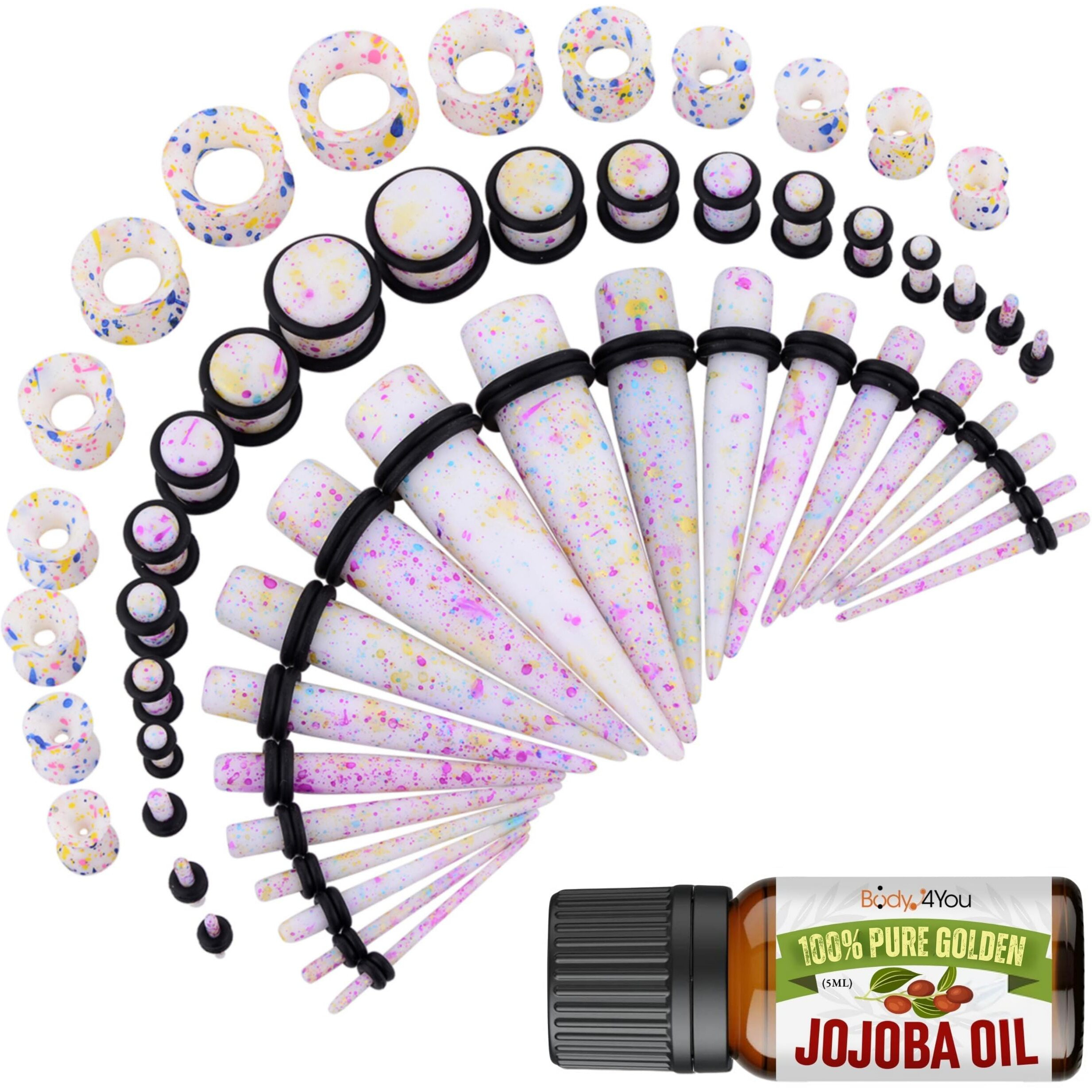 Bodyj4You 54Pc Ear Stretching Kit 14G-12Mm - Aftercare Jojoba Oil - Multicolor Splatter Acrylic Plugs Gauge Tapers Silicone Tunnels - Lightweight Expanders Men Women