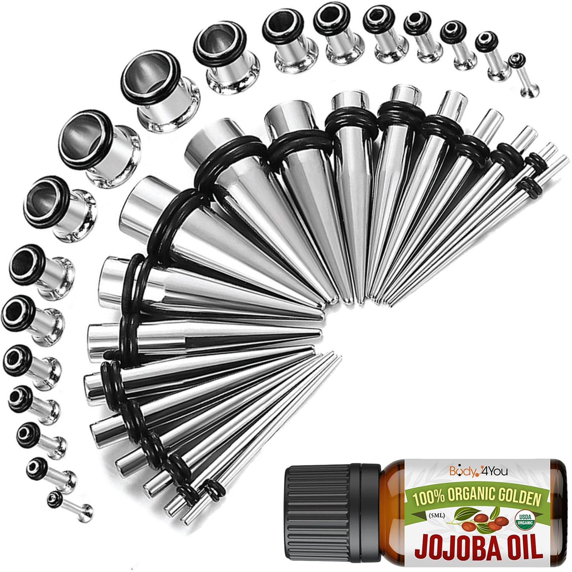 Bodyj4You 37Pc Ear Stretching Kit - Beginner Gauges 14G-00G Starter Set - Aftercare Jojoba Oil - Steel Tapers Single Flare Plugs Tunnels - Women Eyelet Mens Earrings Expander Piercing Jewelry