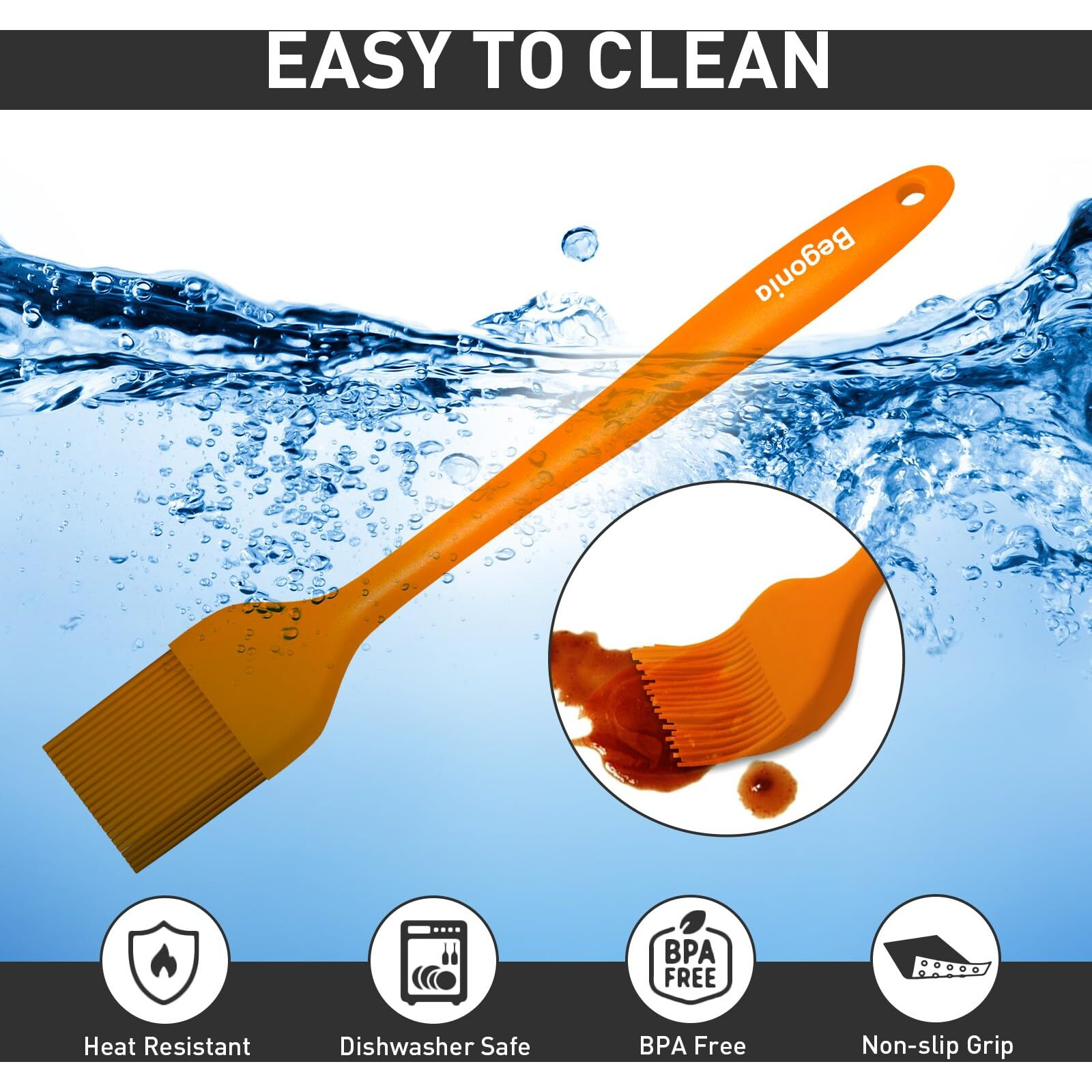 Pastry Brush-Begonia Silicone Basting Brush For Cooking,2Pcs 10+8 In Heat Resistant Food Brushes For Baking, Grilling, Cooking And Spreading Oil (Orange)