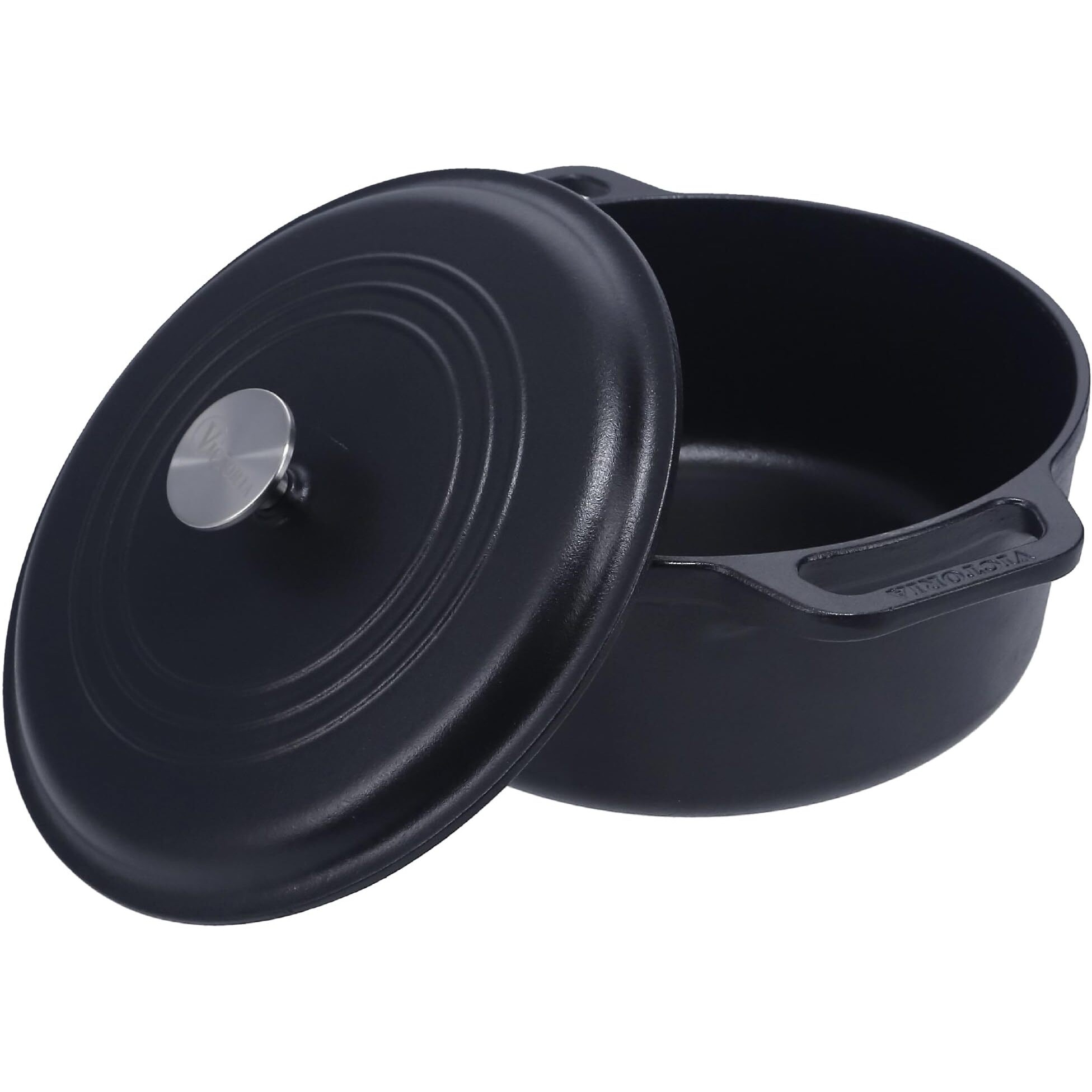 Victoria Cast Iron Large Dutch Oven With Lid And Dual Handles. 7 Quart Pot Seasoned With 100% Kosher Certified Non-Gmo Flaxseed Oil