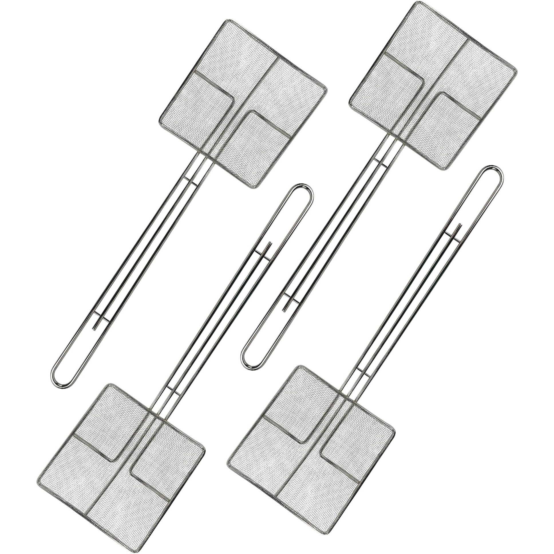 Cuisine Ready Wire Mesh Strainer With Long Handle |4 Pack| 6.5"" Square Frying Spoon | Stainless Steel | Cooking Oil Strainer For Deep Fryer & Professional Restaurant Use | Commercial Grease Skimmer