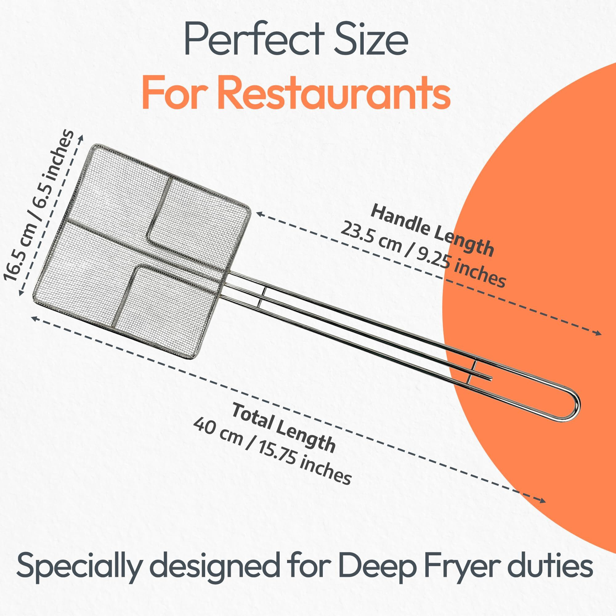 Cuisine Ready Wire Mesh Strainer With Long Handle |4 Pack| 6.5"" Square Frying Spoon | Stainless Steel | Cooking Oil Strainer For Deep Fryer & Professional Restaurant Use | Commercial Grease Skimmer