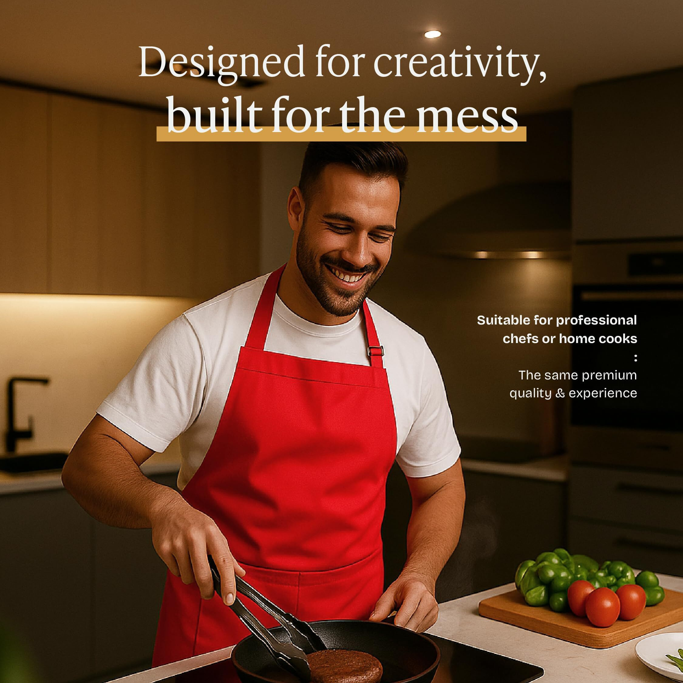Will Well Kitchen Apron For Men And Women - 33"" X 27"" Oil-And-Water-Resistant With Adjustable Neck Strap And 38"" Waist Ties For A Snug Fit, Lightweight With 2 Front Pockets - 1-Pack, Red