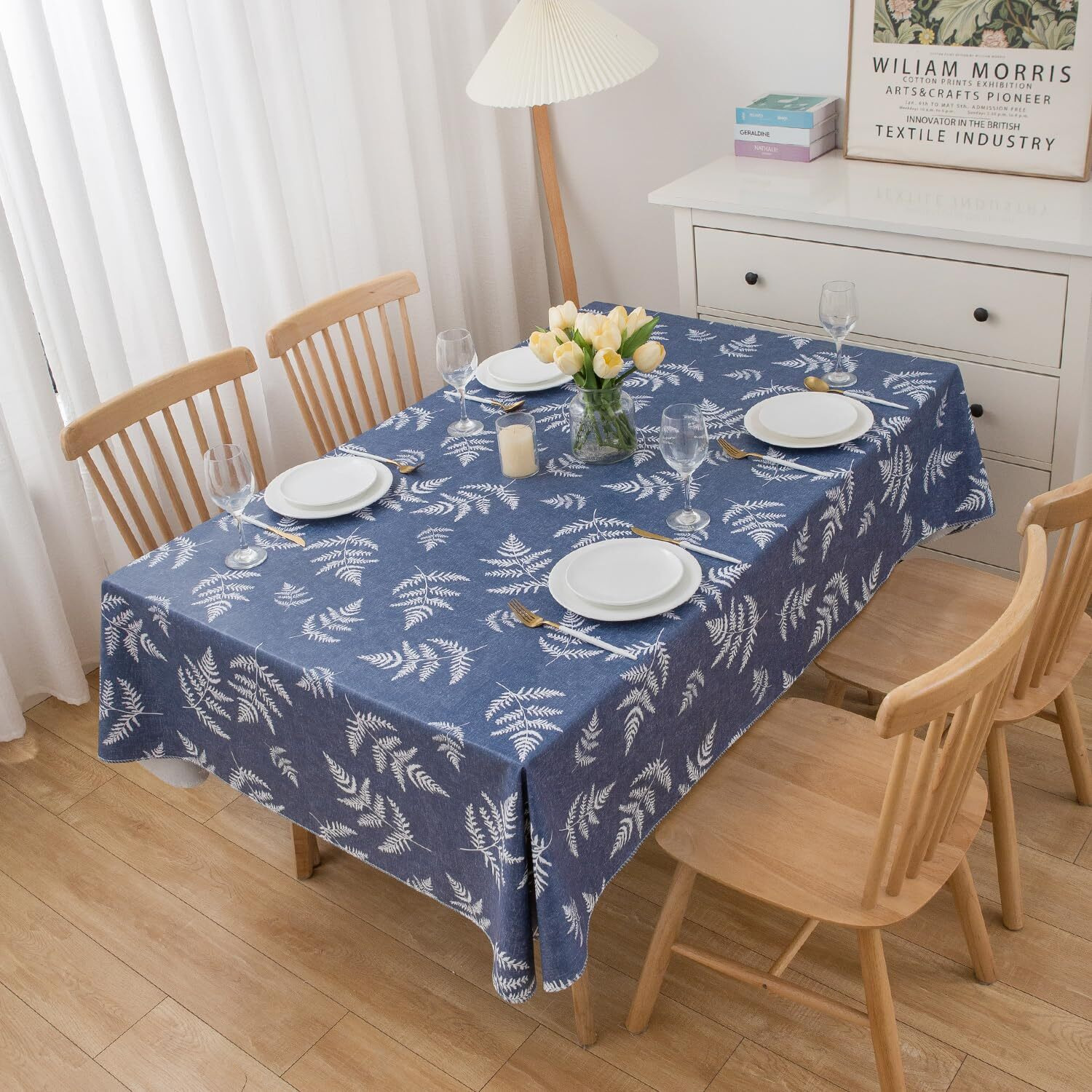 Pioggia Vinyl Tablecloth With Flannel Backed Waterproof Oil-Proof Pvc Table Cloth Stain-Resistant Wipeable Easy Care Table Cover For Indoor And Outdoor (Blue Pattern 2, 60 X 60 Inch Square)