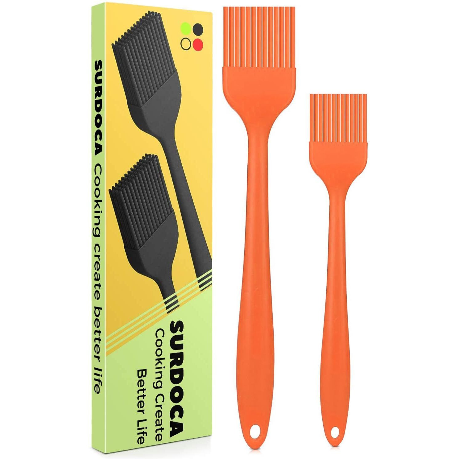Surdoca Silicone Pastry Basting Brush - 2Pcs 10 + 8 In Heat Resistant Brush For Baking Cooking Food, Bpa Free Kitchen Brush For Sauce Butter Oil, Stainless Steel Core Design For Barbecue Bbq Grilling