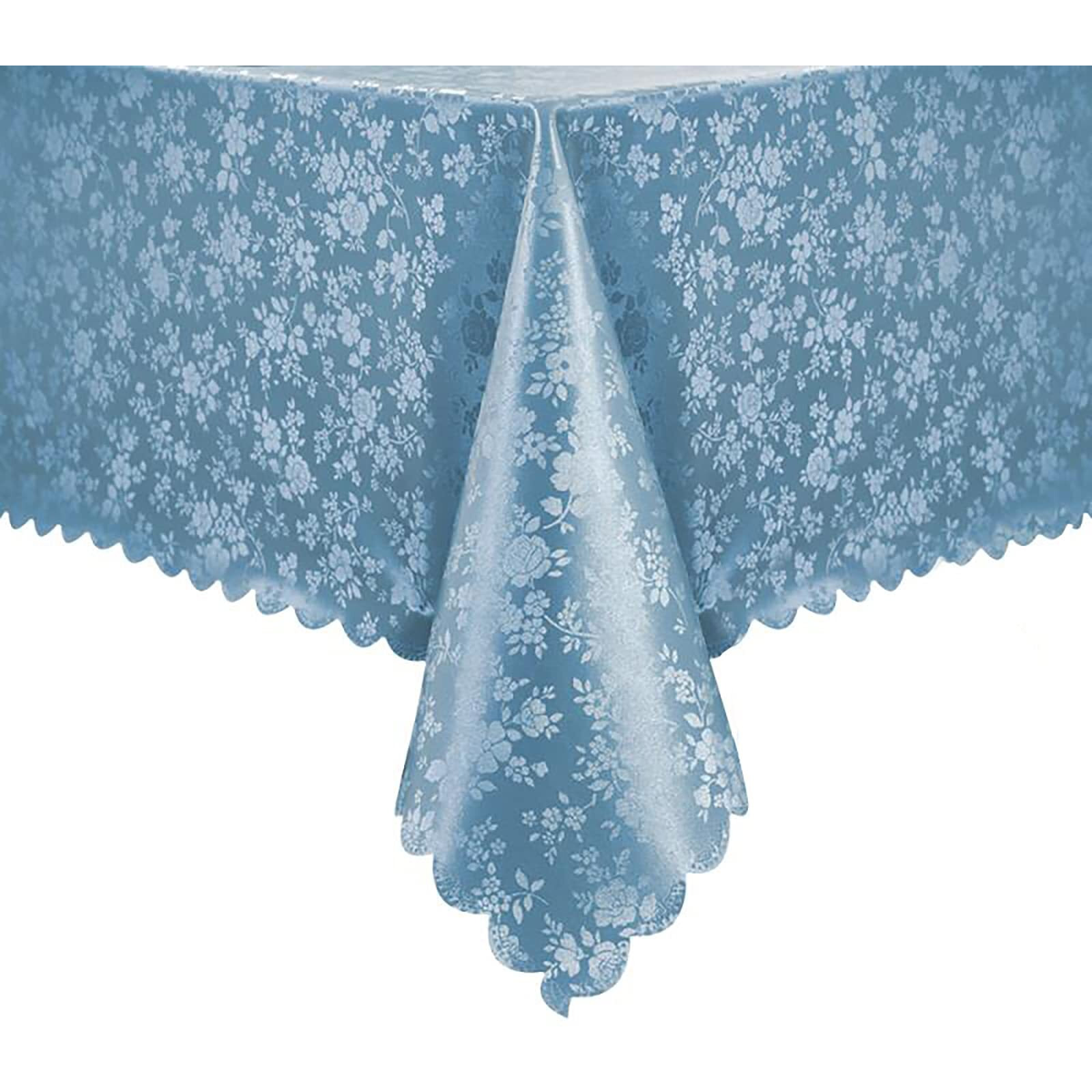Romanstile Rectangle Vinyl Tablecloth,100% Waterproof Heavy Duty Oil Spill Proof Stain Resistant Plastic Pu Table Cover With Flannel Backing For Kitchen, Dining (Rose Blue, 60 X 120)