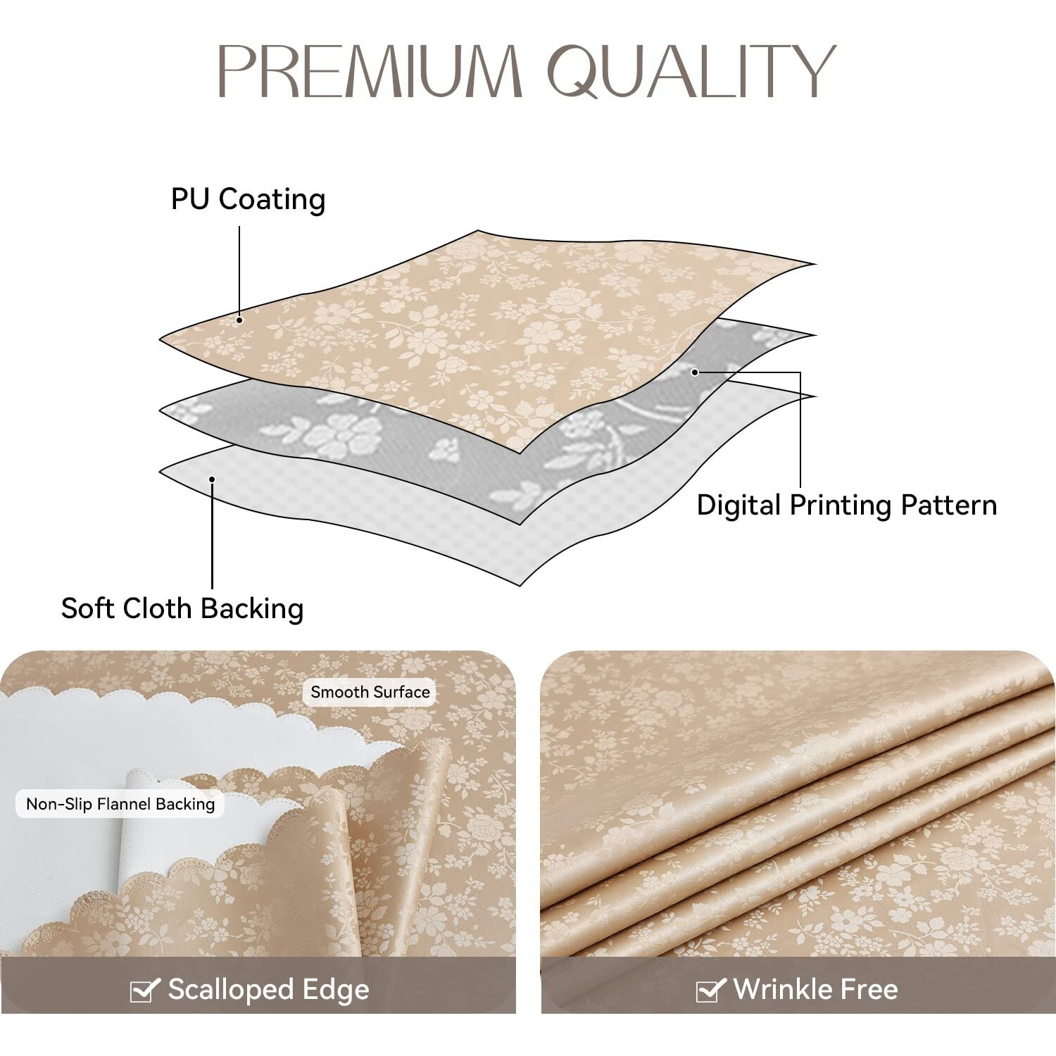 Romanstile Rectangle Vinyl Tablecloth,100% Waterproof Heavy Duty Oil Spill Proof Stain Resistant Plastic Pu Table Cover With Flannel Backing For Kitchen, Dining (Rose Champagne, 60 X 84)