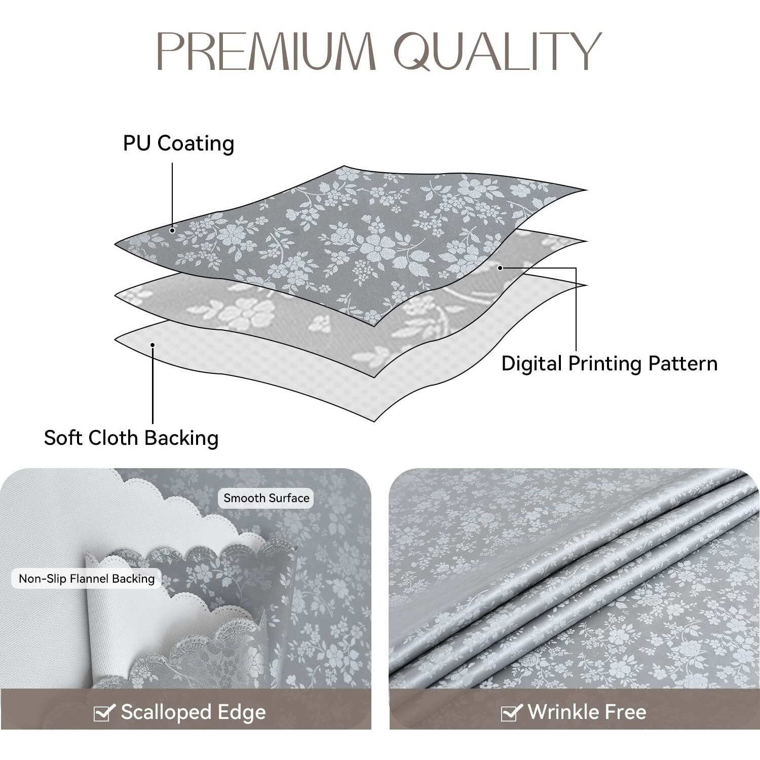 Romanstile Rectangle Vinyl Tablecloth,100% Waterproof Heavy Duty Oil Spill Proof Stain Resistant Plastic Pu Table Cover With Flannel Backing For Kitchen, Dining (Rose Grey, 54 X 108)