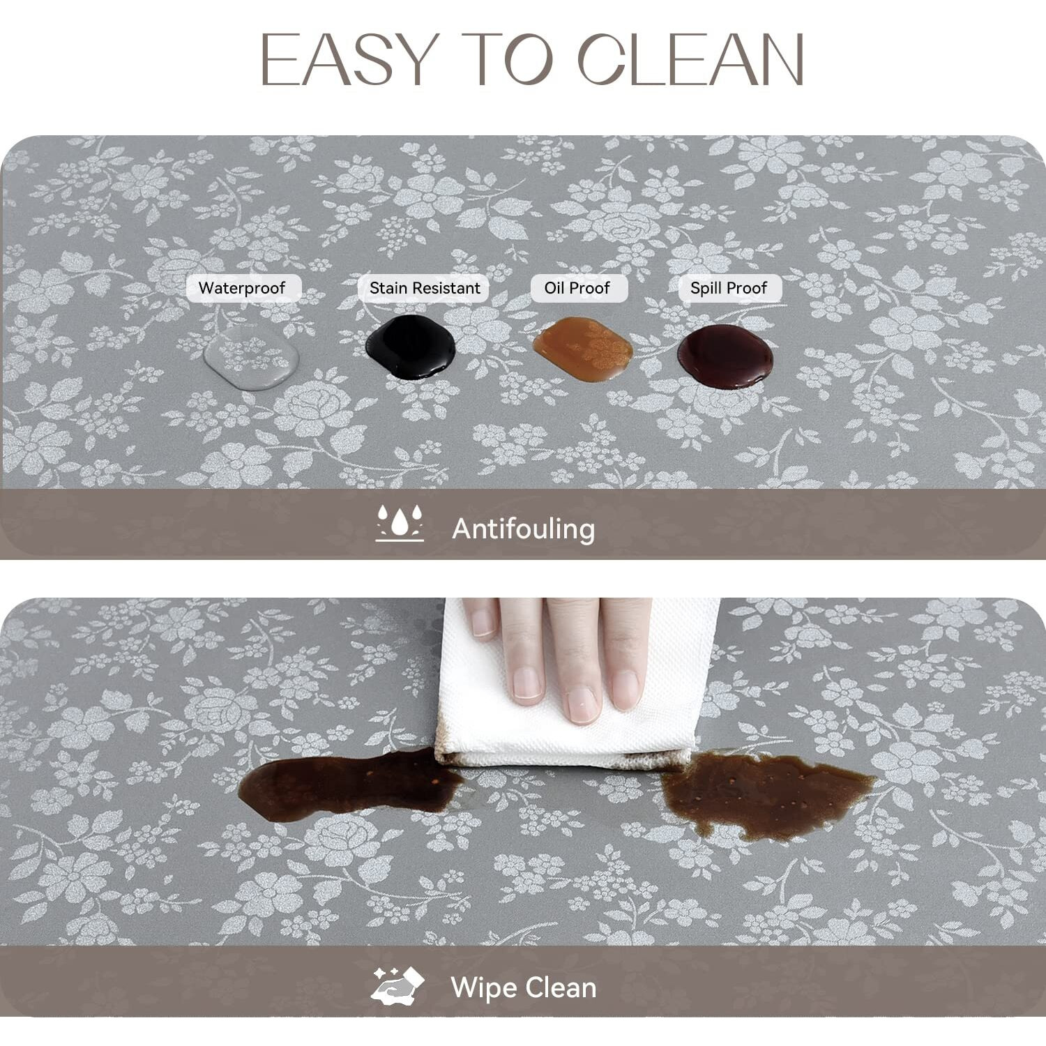 Romanstile Rectangle Vinyl Tablecloth,100% Waterproof Heavy Duty Oil Spill Proof Stain Resistant Plastic Pu Table Cover With Flannel Backing For Kitchen, Dining (Rose Grey, 54 X 108)