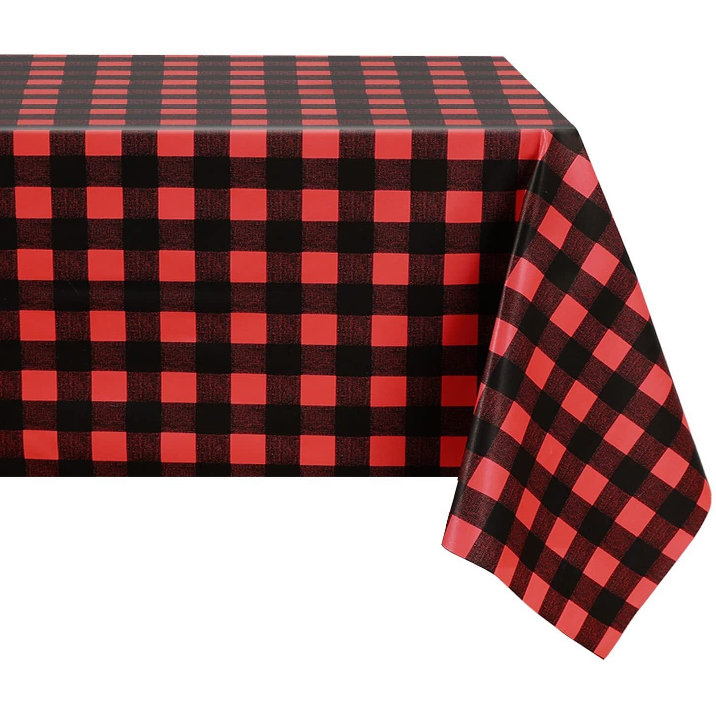 Romanstile Rectangle Vinyl Pvc Tablecloth, 100% Waterproof Buffalo Plaid Plastic Table Cloth, Oil Proof Heavy Duty Wipeable Table Covers For Dining/Camping/Picnic/Outdoor - 54 X 120, Black And Red