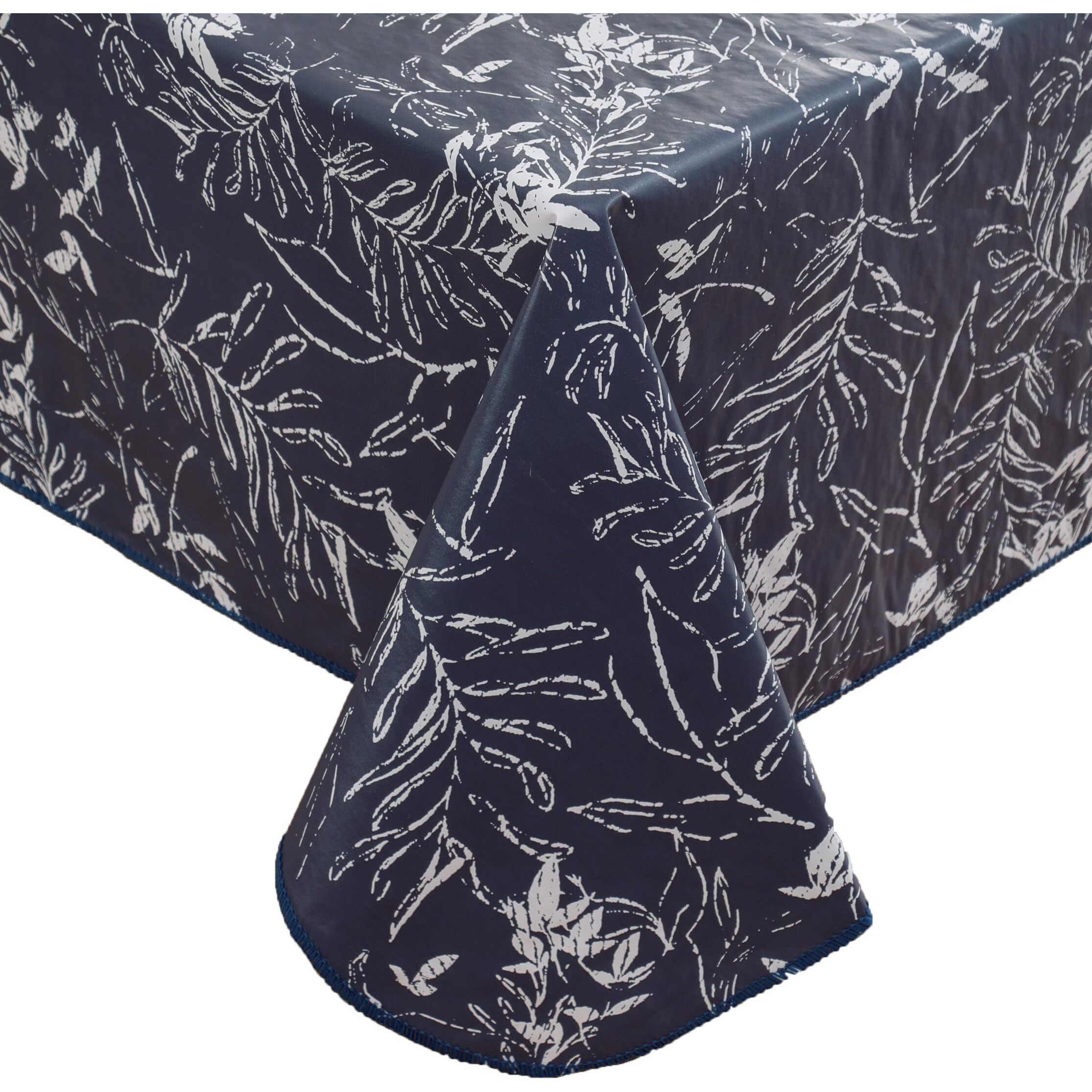 Heavy Duty Vinyl Tablecloth With Flannel Backing Waterproof Oil-Proof Plastic Table Cloth Stain-Resistant Wipeable Rectangle Or Square Table Cover For Indoor And Outdoor (Blue Leaf,54X54 Inch)