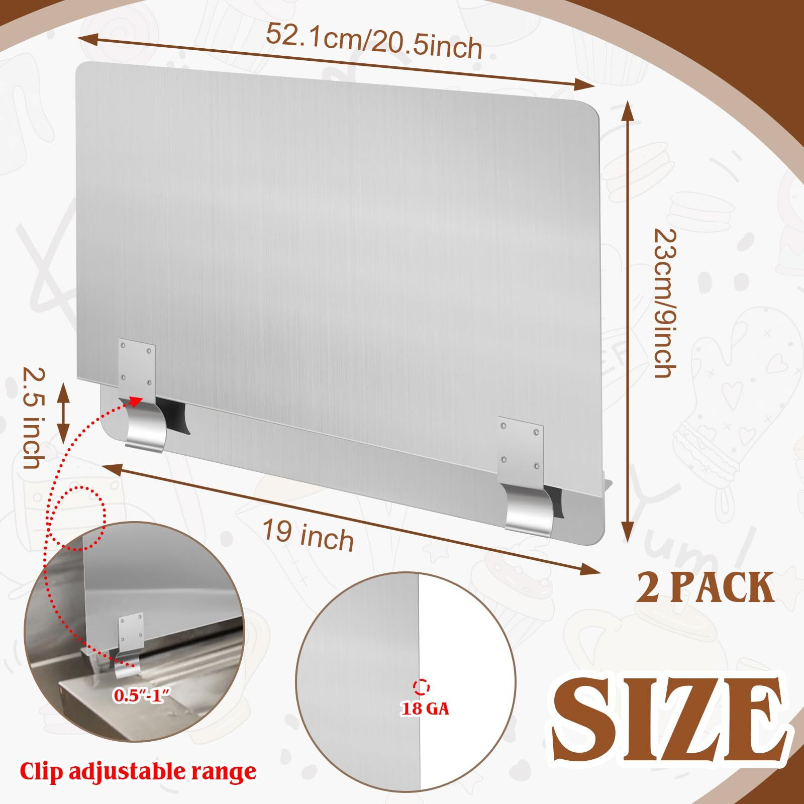 2 Packs Stainless Steel Fryer Splash Guard Commercial Splatter Guard Side Stove Splash Guard For Stop Oil From Splattering (20-1/2"" W X 9"" H)