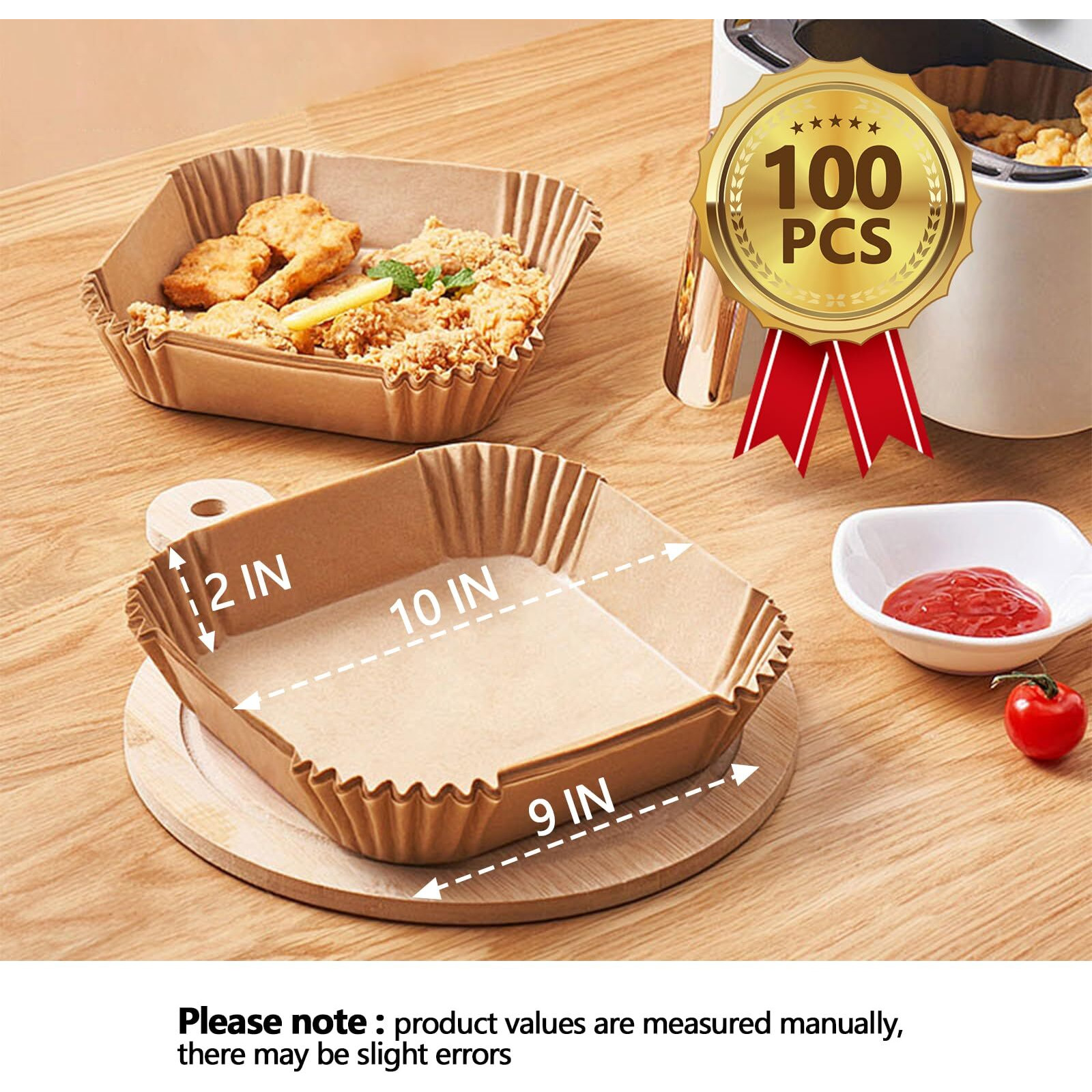 Maxtbee 10 Inch Air Fryer Paper Liners, 100Pcs Air Fryer Liner Disposable, Oil-Proof & High-Temperature Resistant Parchment Baking Paper For Air Fryer, Microwave And Oven(Bottom Is 9 Inch)