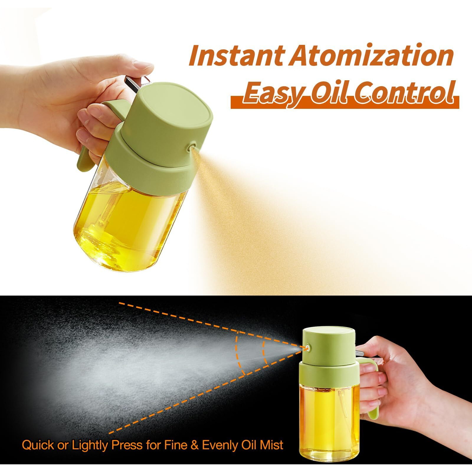 Yarramate Mini Oil Sprayer For Cooking, 6.8 Oz/ 200 Ml Premium Oil Spray Bottle For Kitchen, Food-Grade Olive Oil Sprayer, Portable Oil Mister For Air Fryer, Kitchen, Outdoor Bbq And Camping (Green)