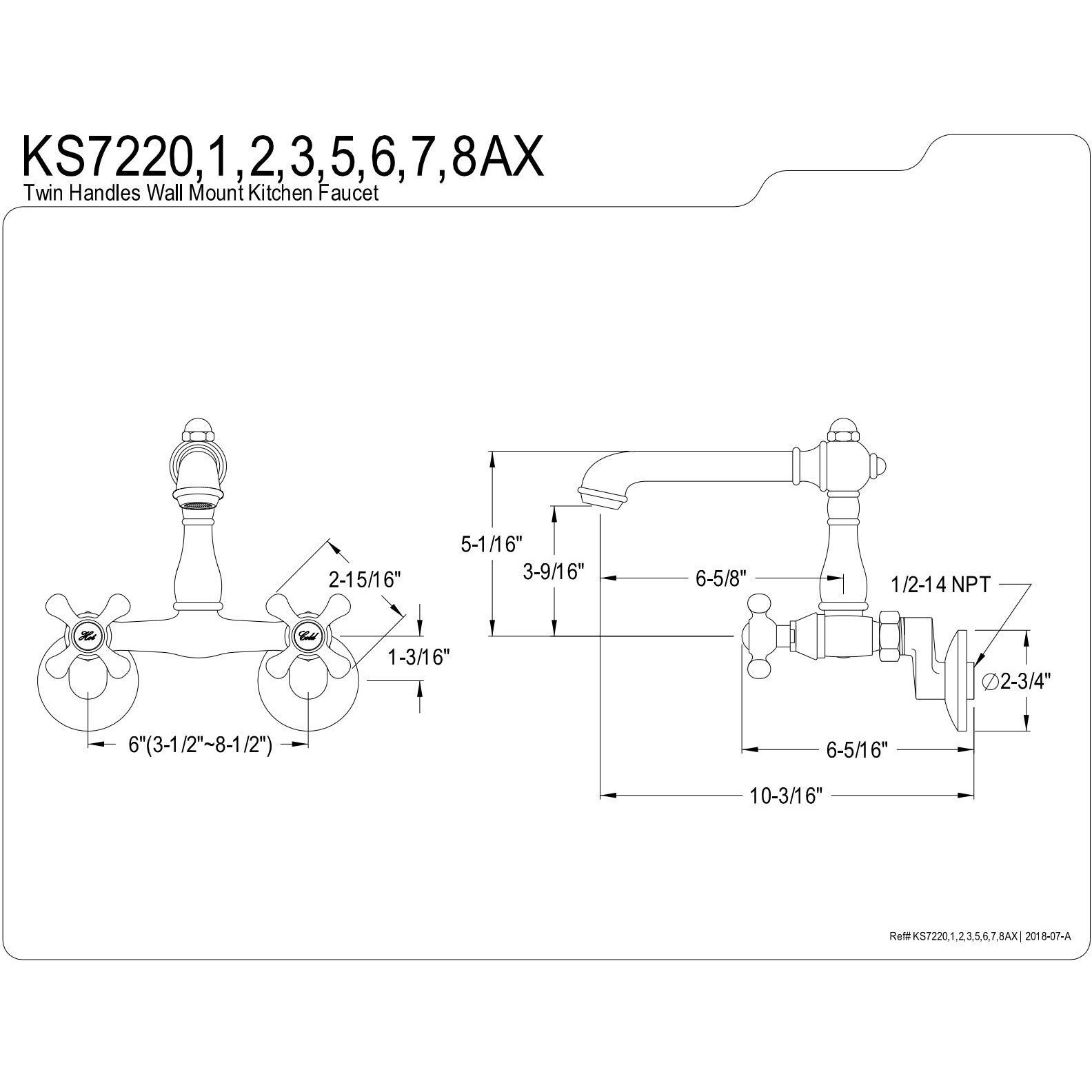 Kingston Brass Ks7225Ax English Country Kitchen Faucet, 6-5/8"" In Spout Reach, Oil Rubbed Bronze