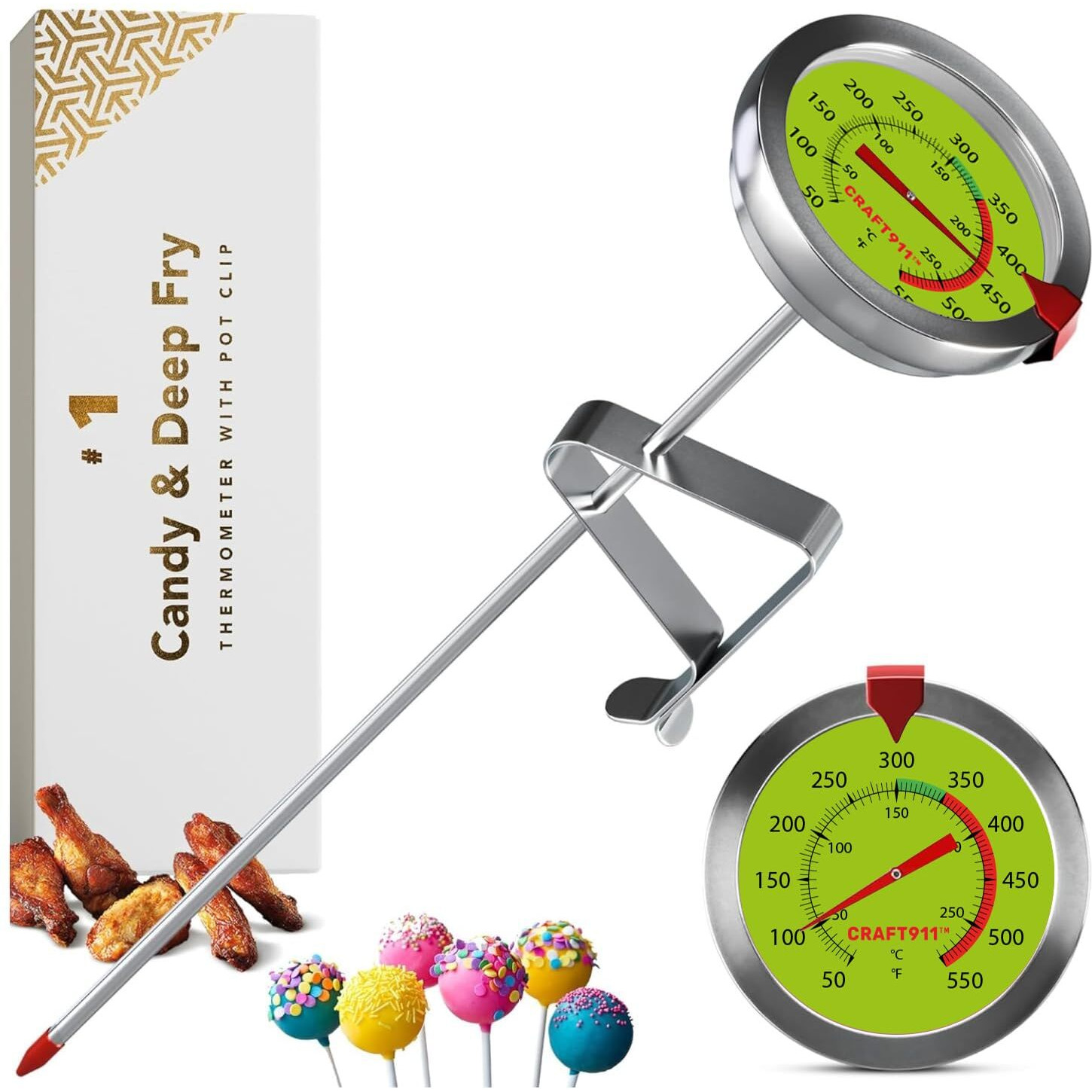 Candy Thermometer With Pot Clip - Deep Fry Oil Thermometer For Frying And Candle Making - Lemon