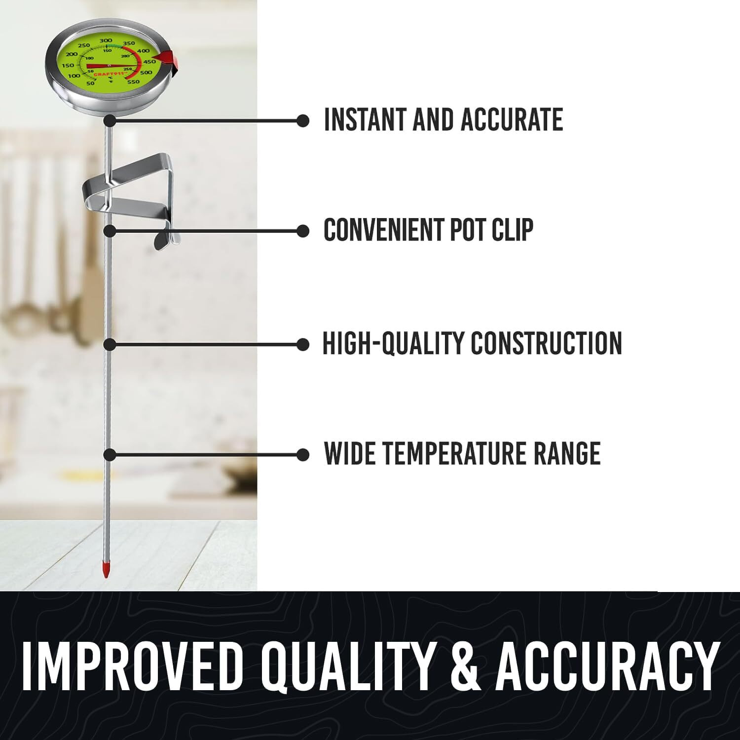 Candy Thermometer With Pot Clip - Deep Fry Oil Thermometer For Frying And Candle Making - Lemon
