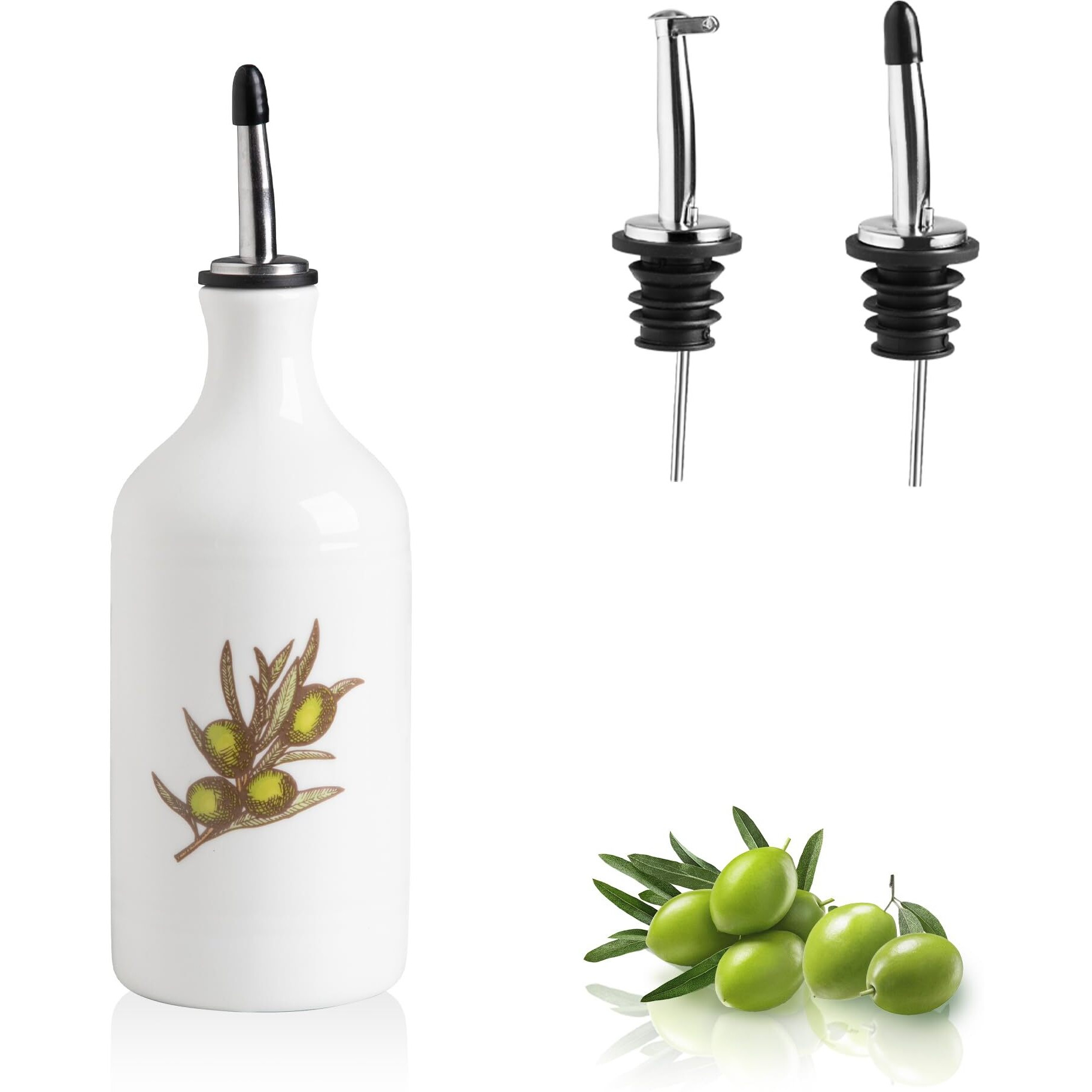 Sweejar Porcelain Olive Oil Dispenser Bottle, Opaque Oil Cruet Protects Oil To Reduce Oxidation, Suitable For Storage Of Oil, Vinegar, Soy Sauce And Other Liquids, Pack Of 1, 15.5 Oz (Olive Leaf)